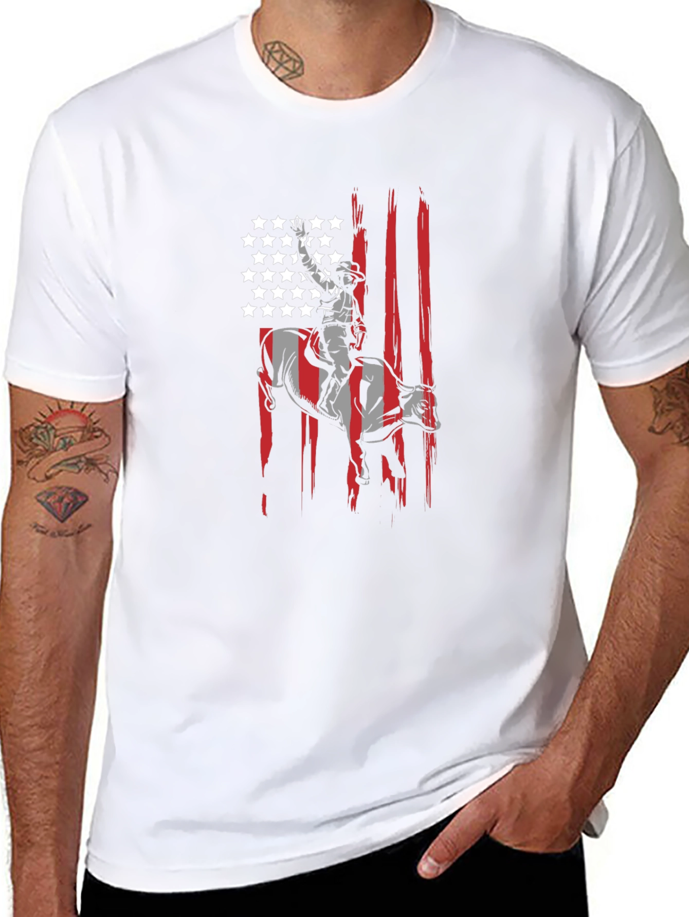 Cowboy Bull Rider USA Flag Graphic T-Shirt