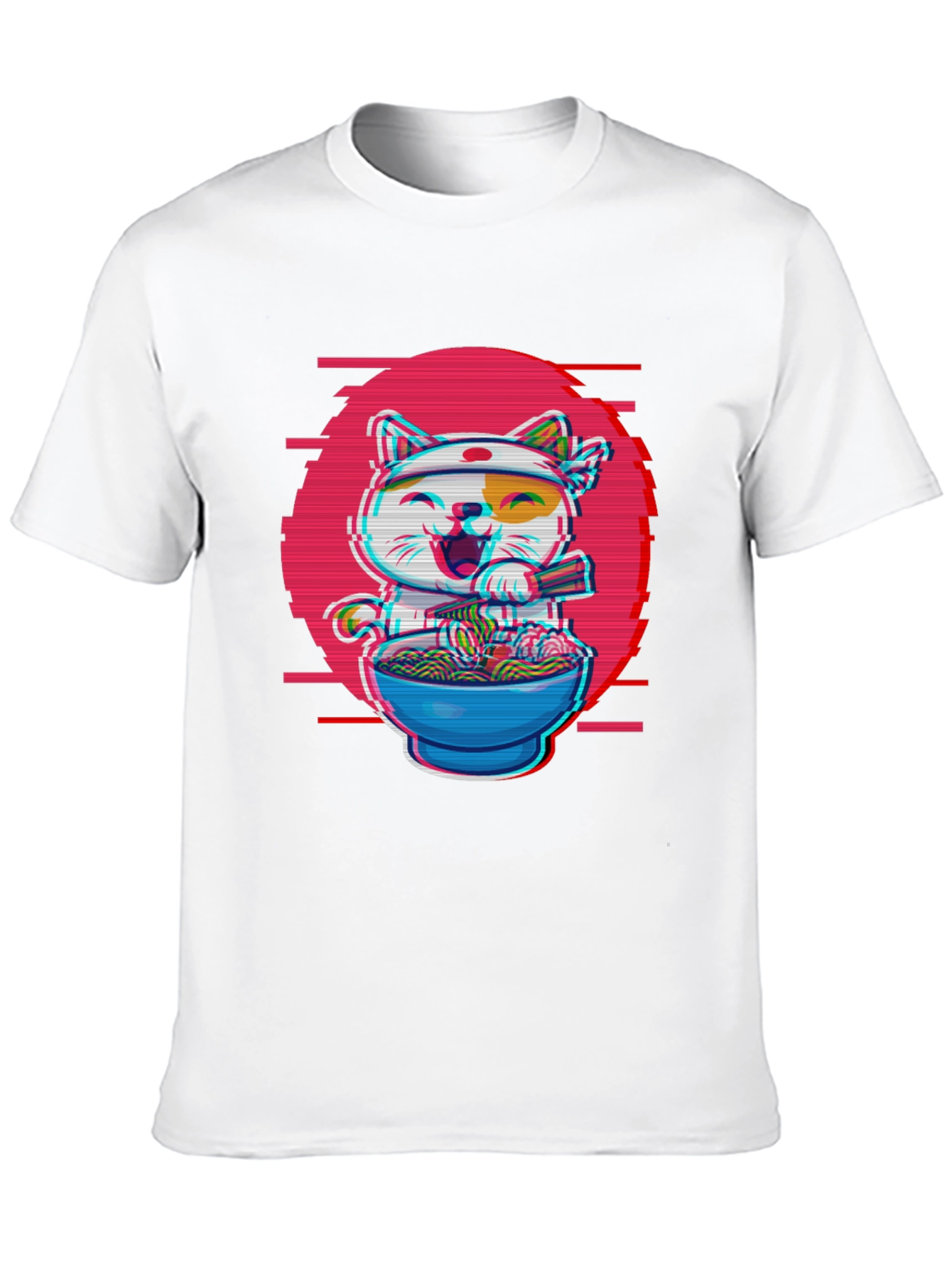 Ramen Cat T-Shirt - Anime Glitch Design