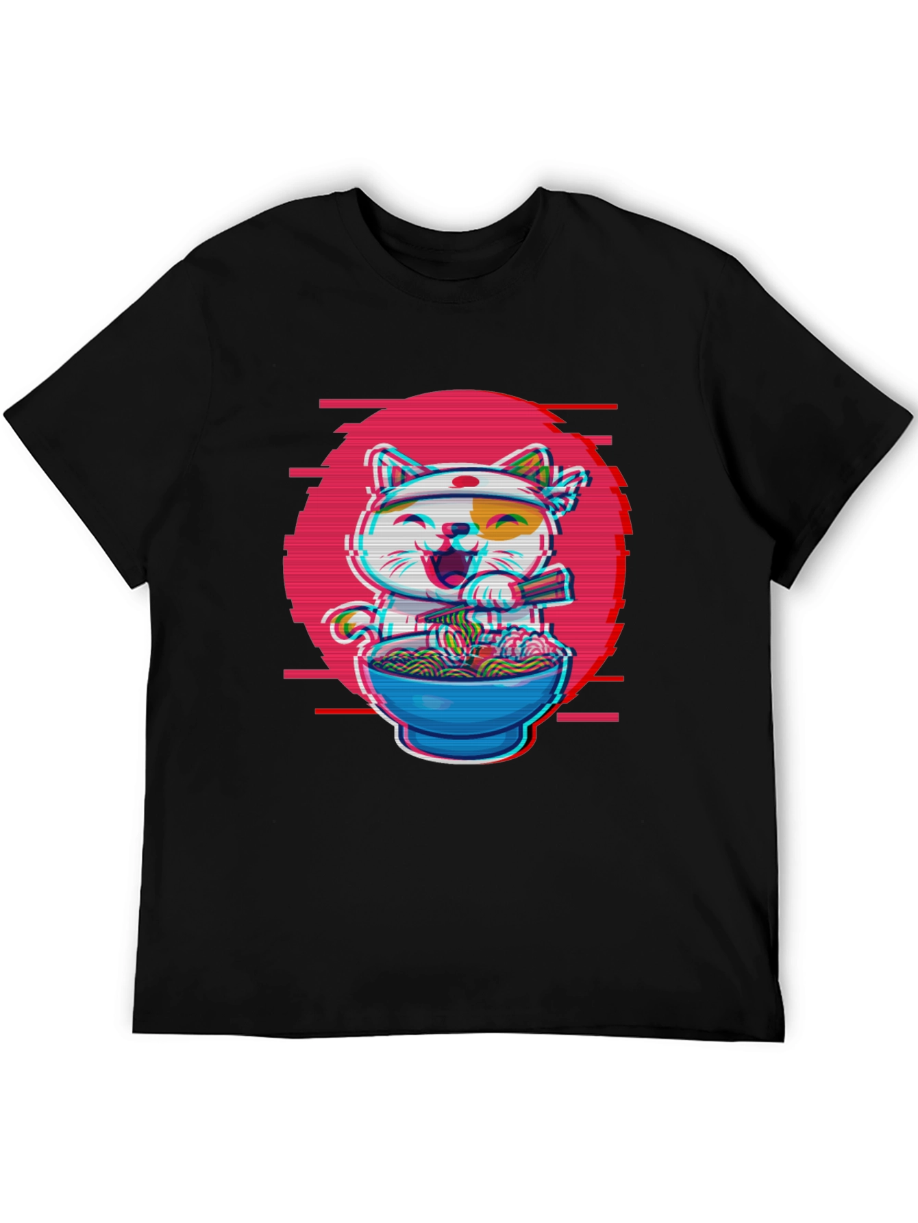 Ramen Cat T-Shirt - Anime Glitch Design