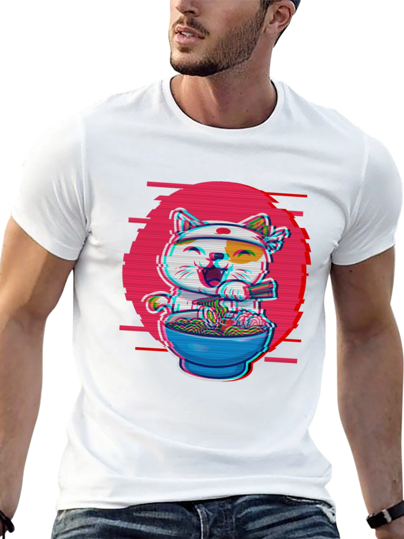 Ramen Cat T-Shirt - Anime Glitch Design