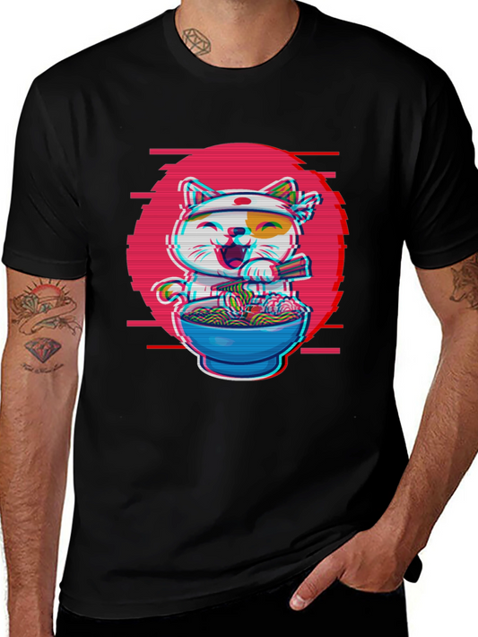 Ramen Cat T-Shirt - Anime Glitch Design
