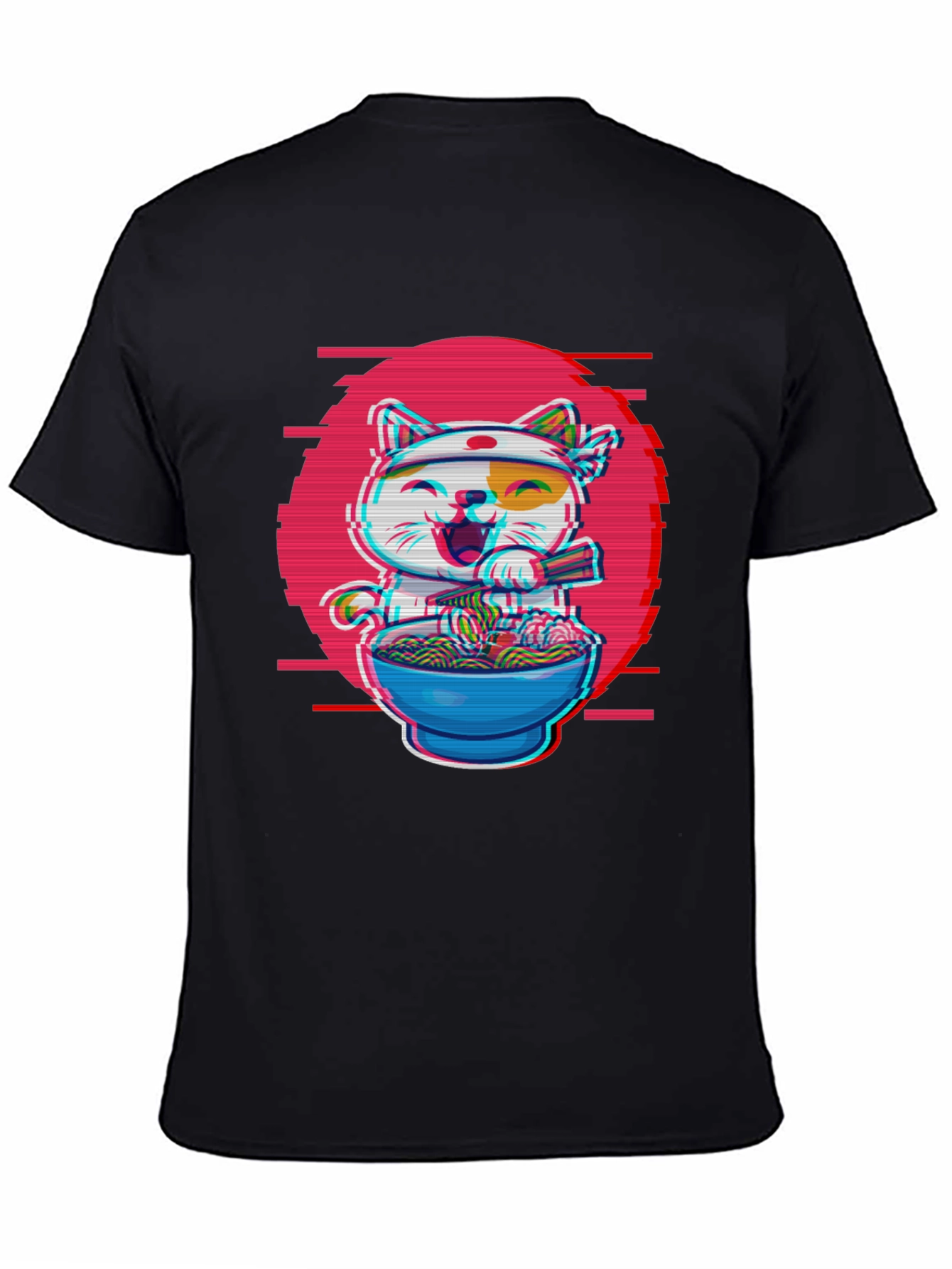 Ramen Cat T-Shirt - Anime Glitch Design