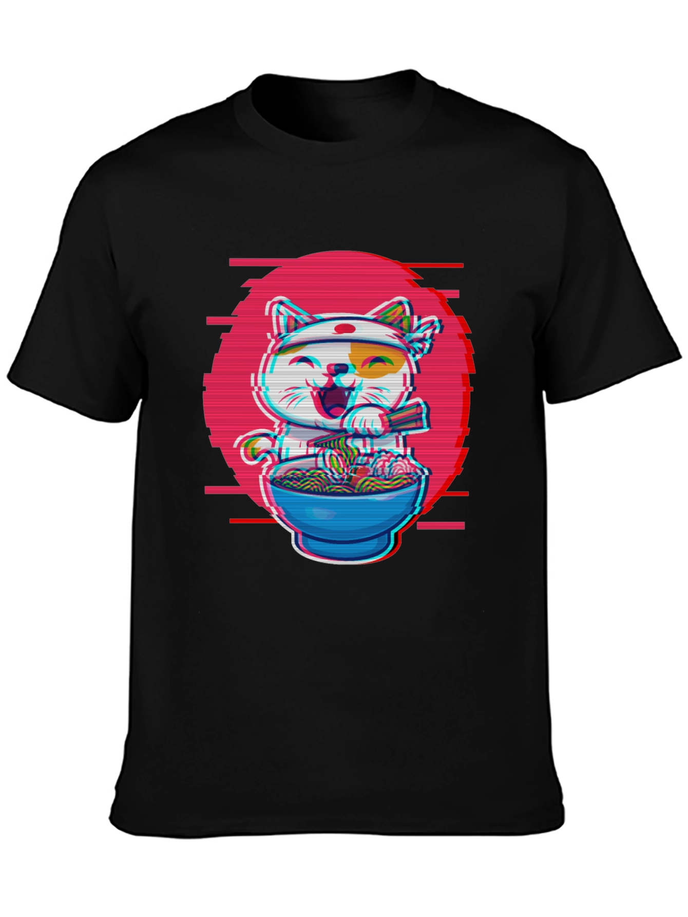 Ramen Cat T-Shirt - Anime Glitch Design