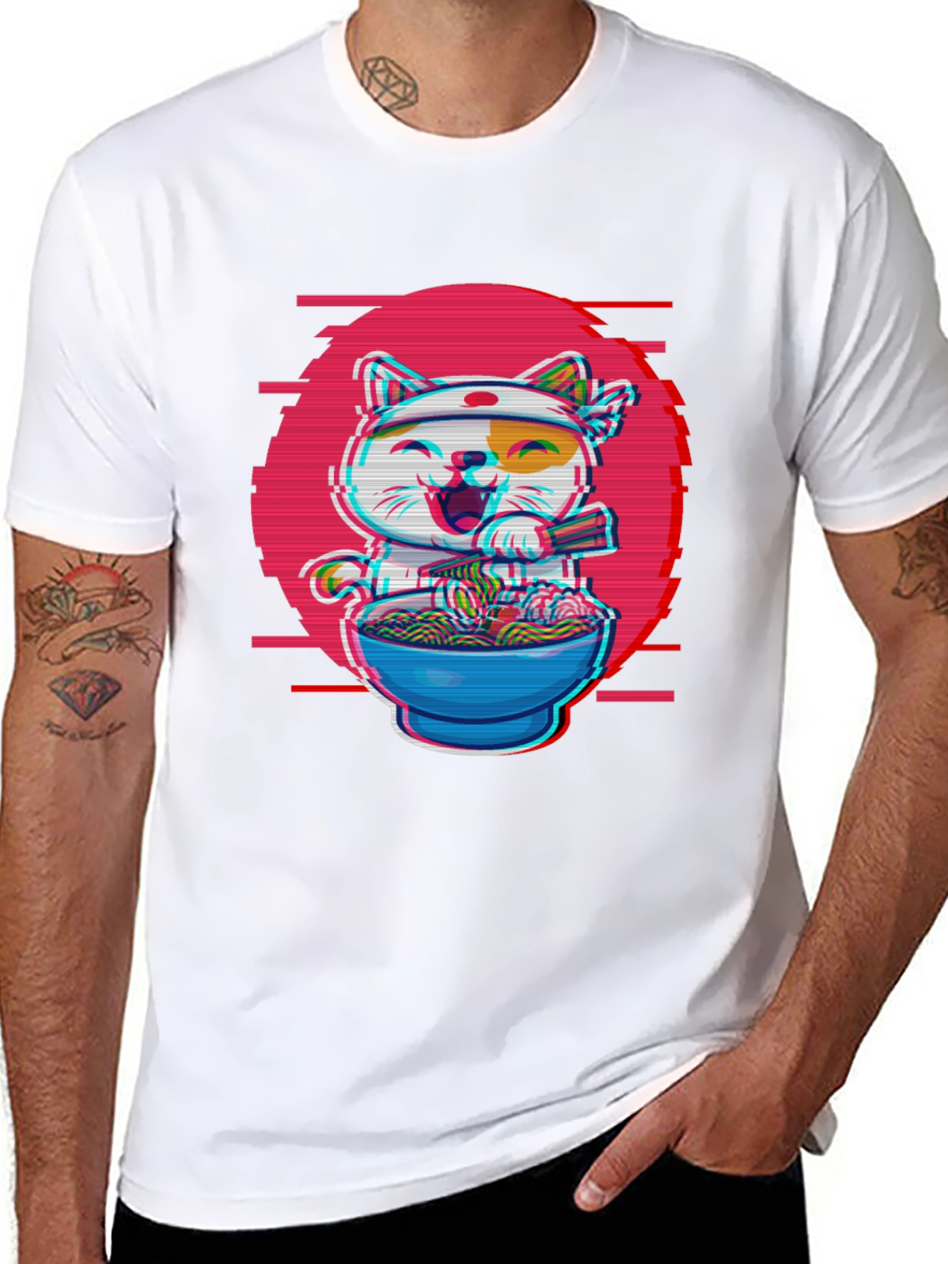 Ramen Cat T-Shirt - Anime Glitch Design