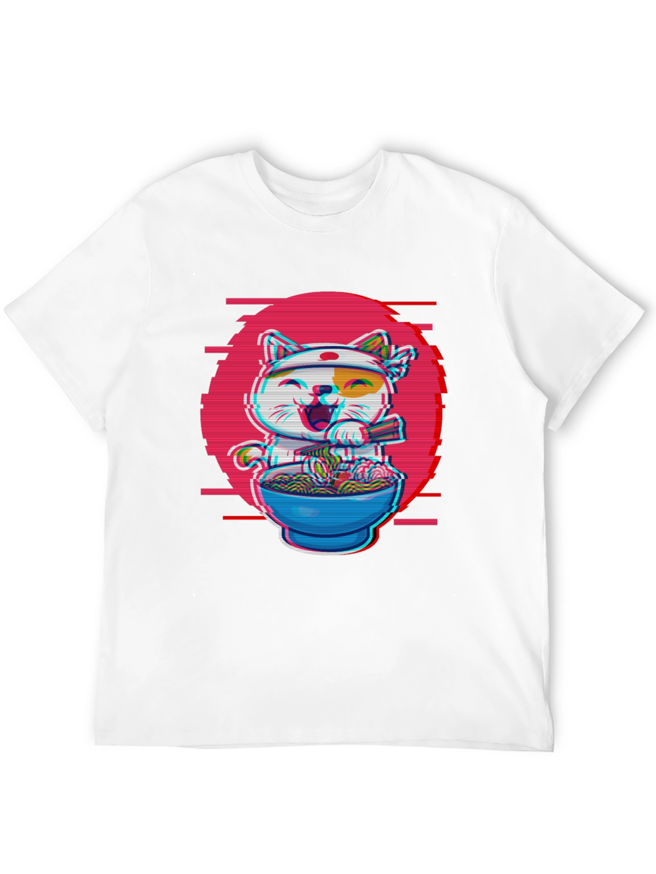 Ramen Cat T-Shirt - Anime Glitch Design