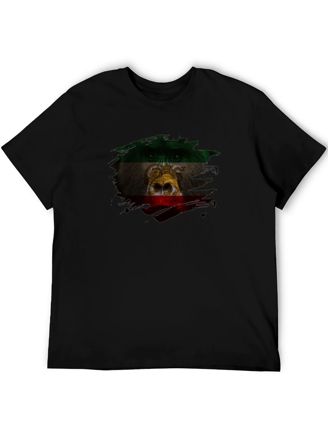 Iran Flag Lion Graphic Black T-Shirt