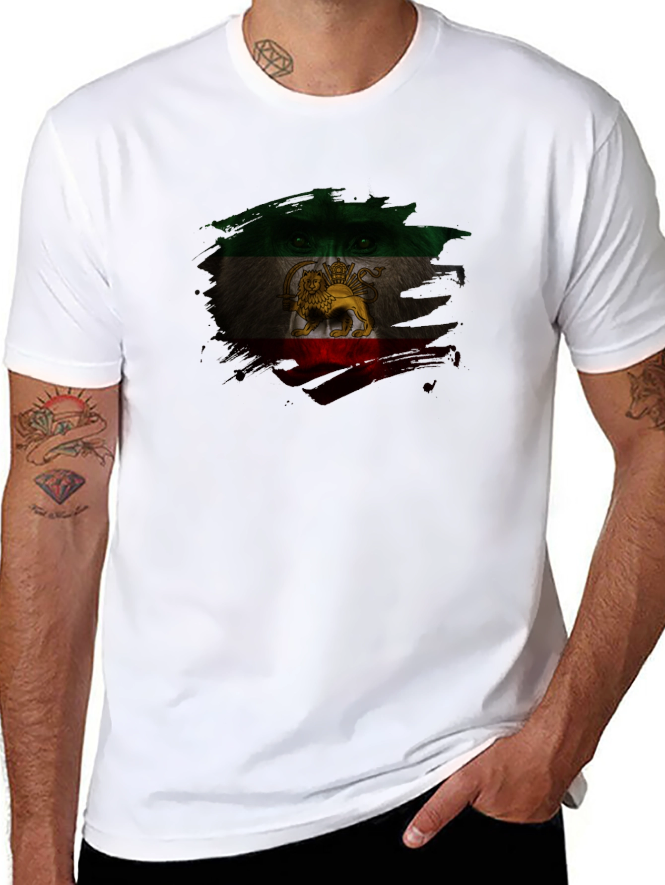 Iran Flag Lion Graphic Black T-Shirt