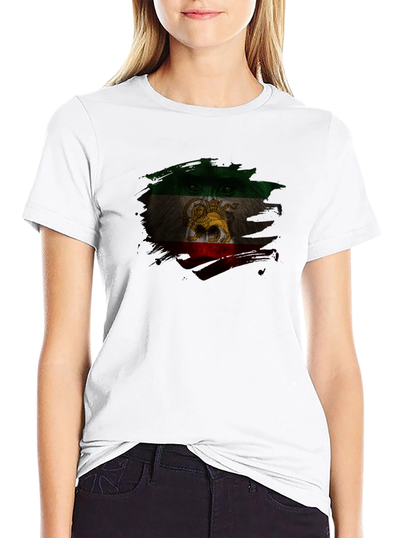 Iran Flag Lion Graphic Black T-Shirt