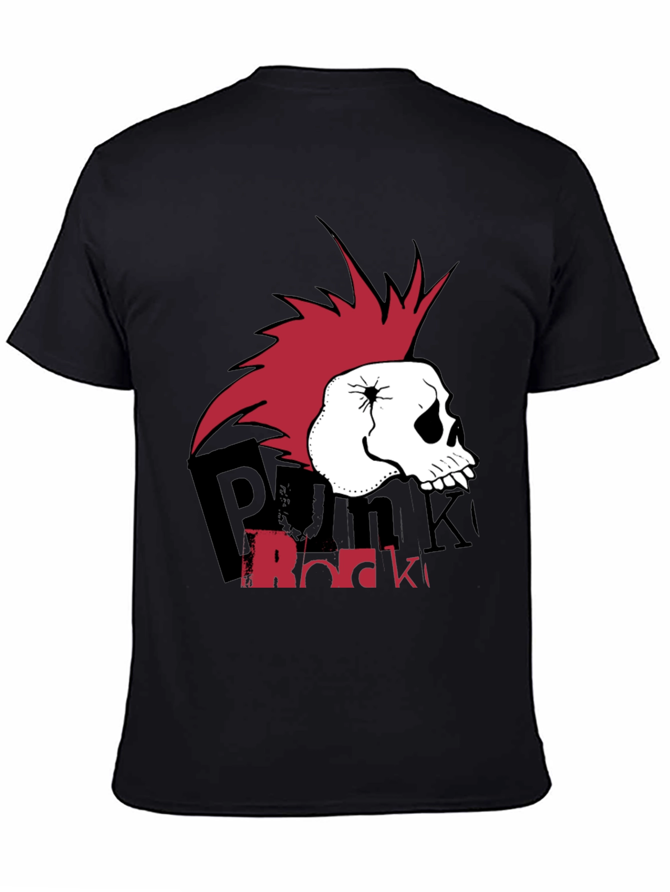 Punk Rock Skull Graphic Tee - Black Cotton T-Shirt