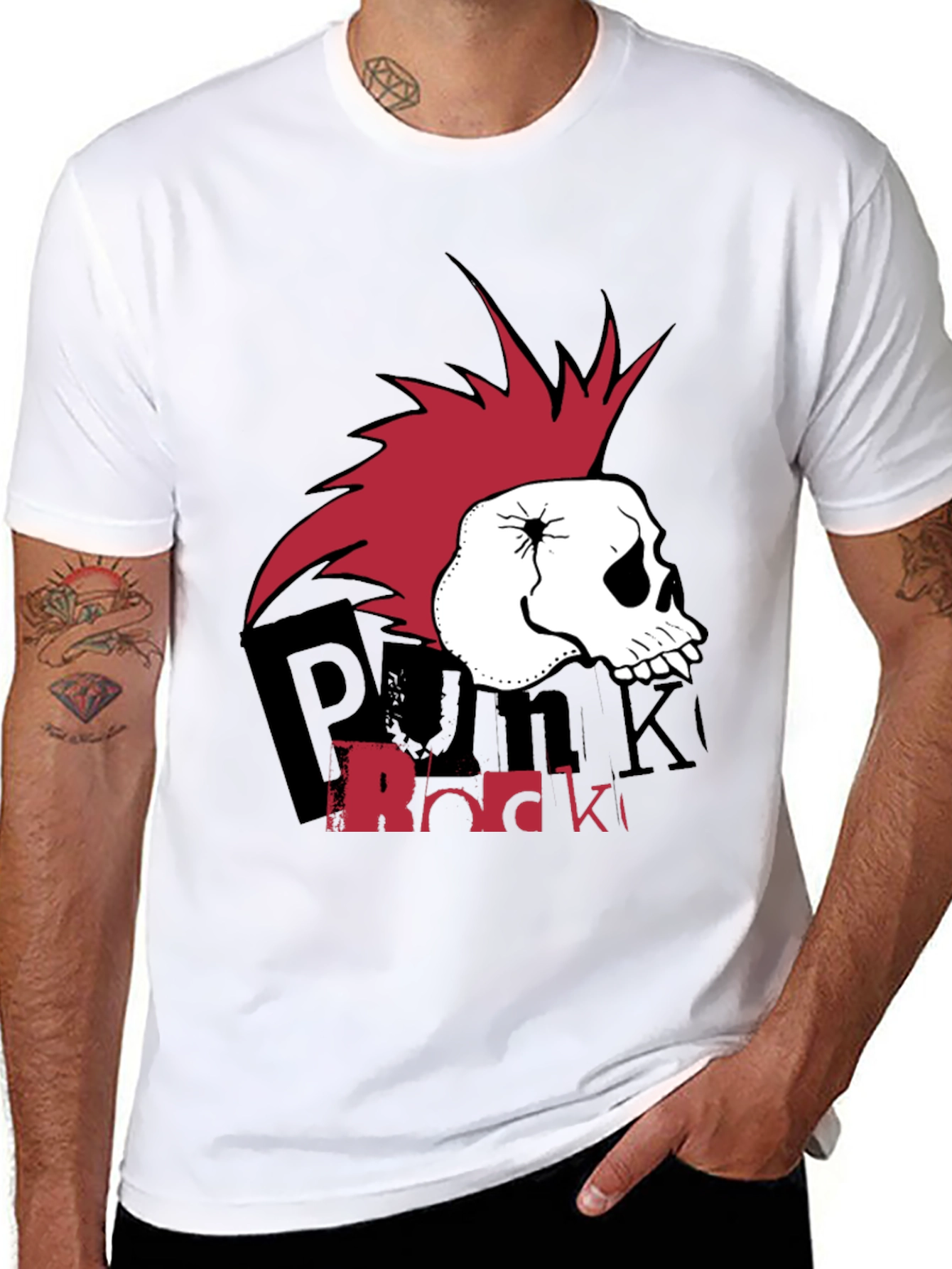 Punk Rock Skull Graphic Tee - Black Cotton T-Shirt