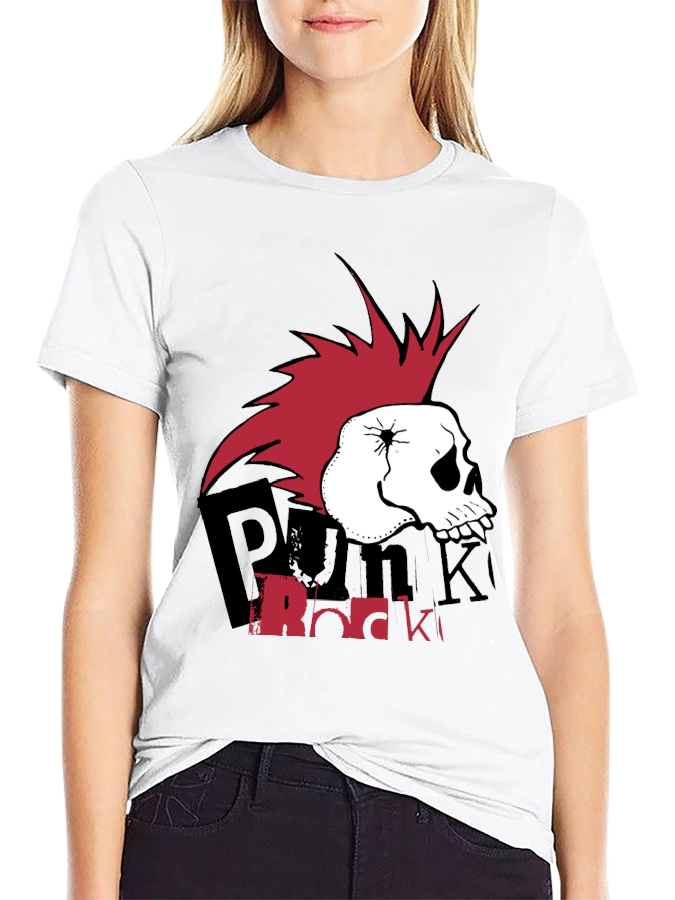Punk Rock Skull Graphic Tee - Black Cotton T-Shirt