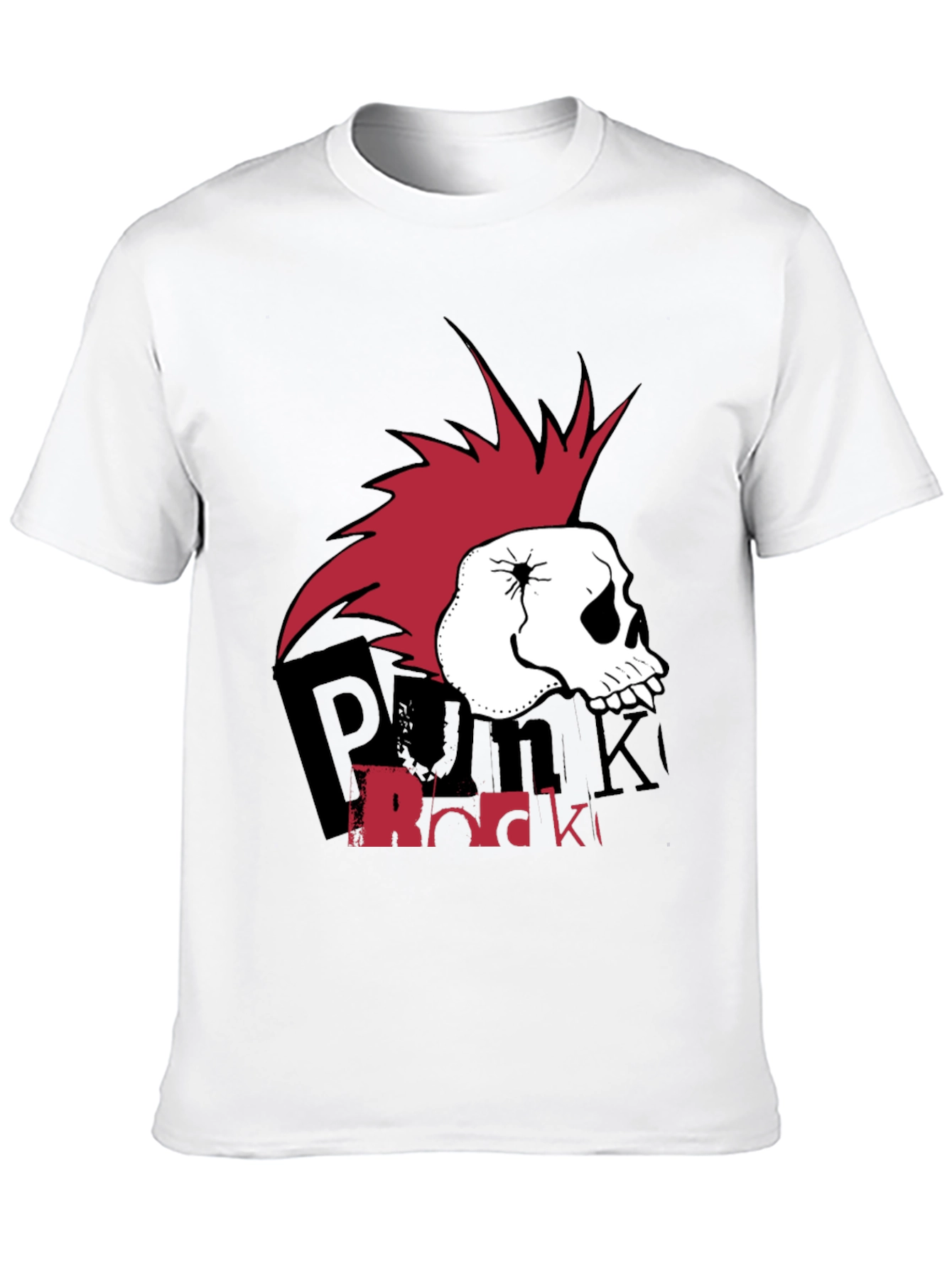 Punk Rock Skull Graphic Tee - Black Cotton T-Shirt