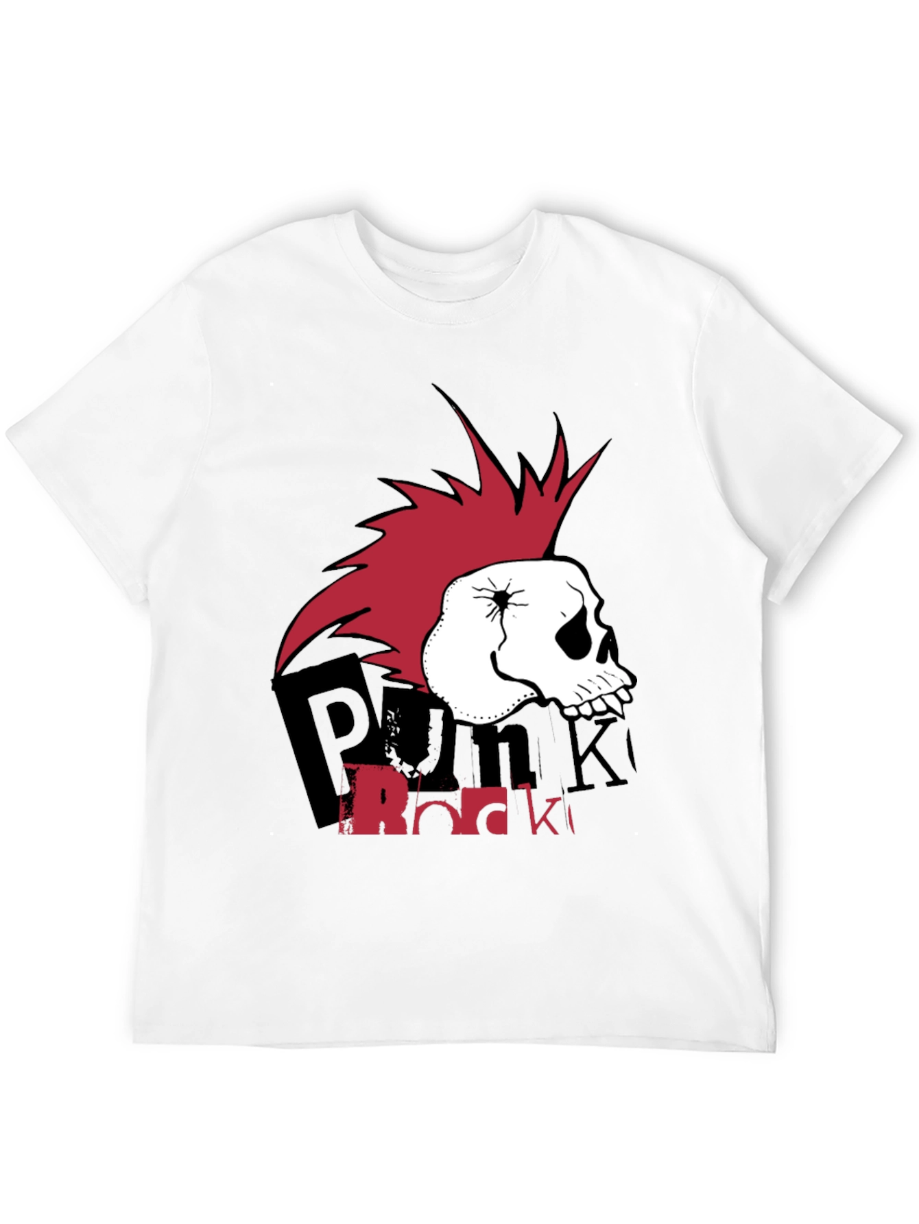 Punk Rock Skull Graphic Tee - Black Cotton T-Shirt