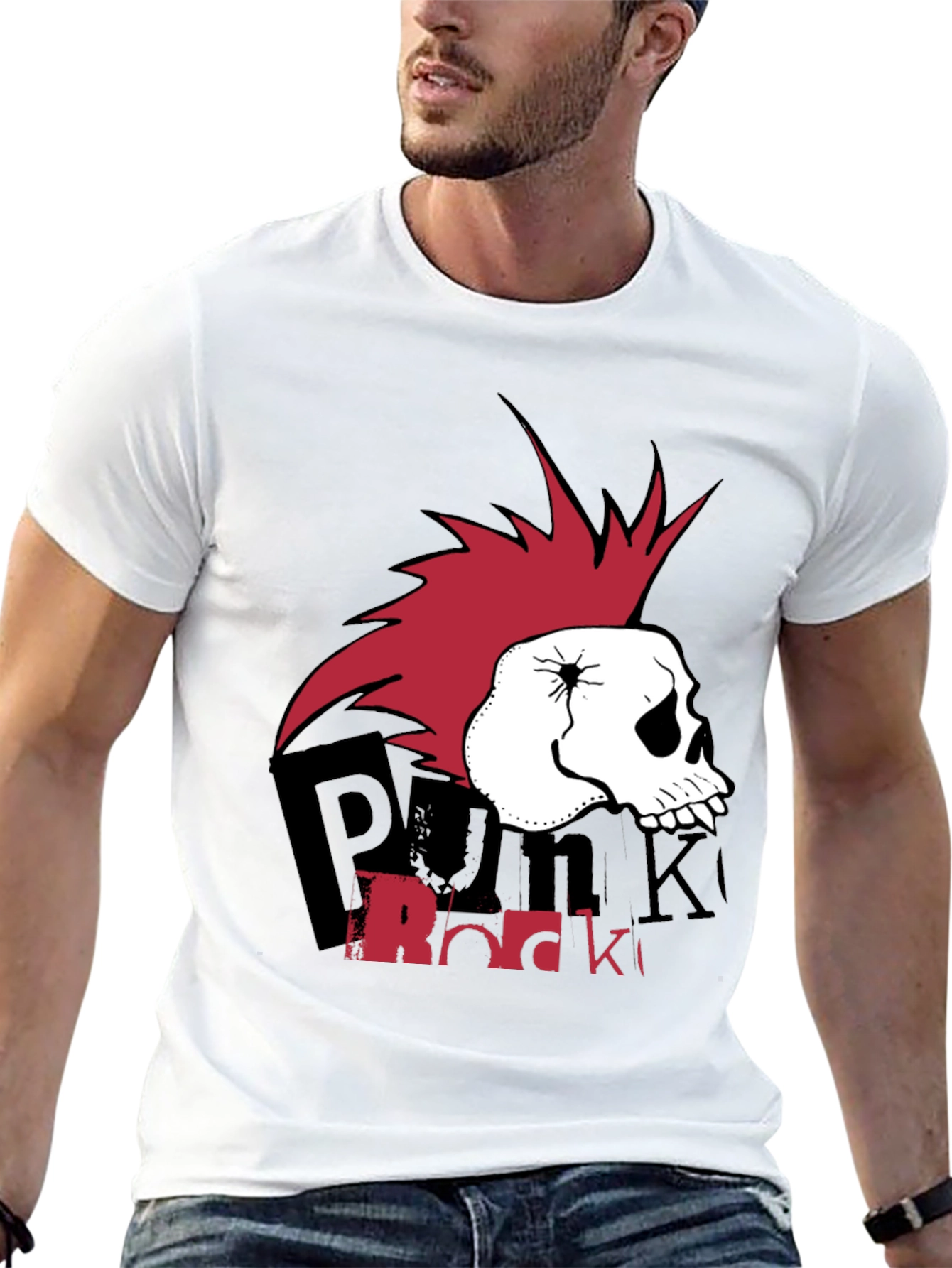 Punk Rock Skull Graphic Tee - Black Cotton T-Shirt