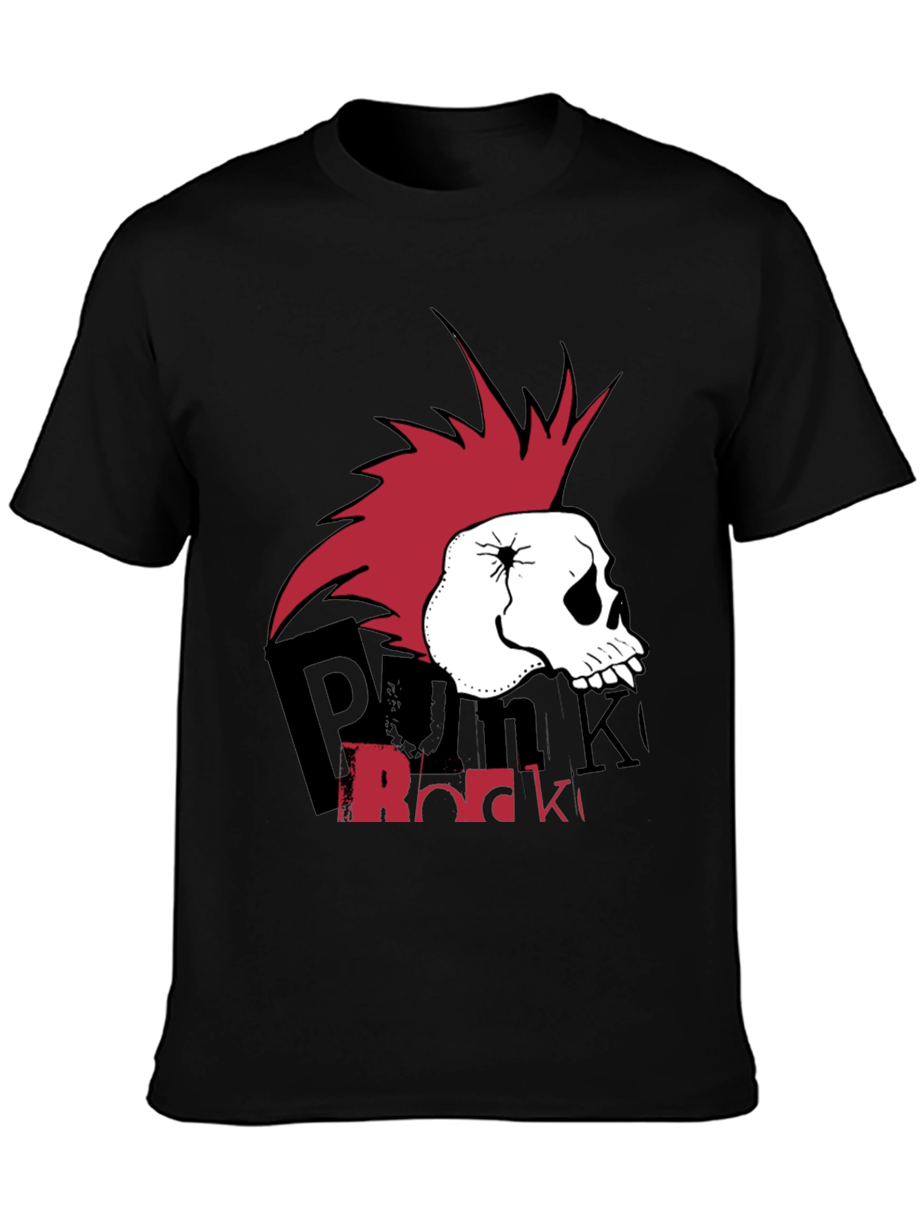 Punk Rock Skull Graphic Tee - Black Cotton T-Shirt