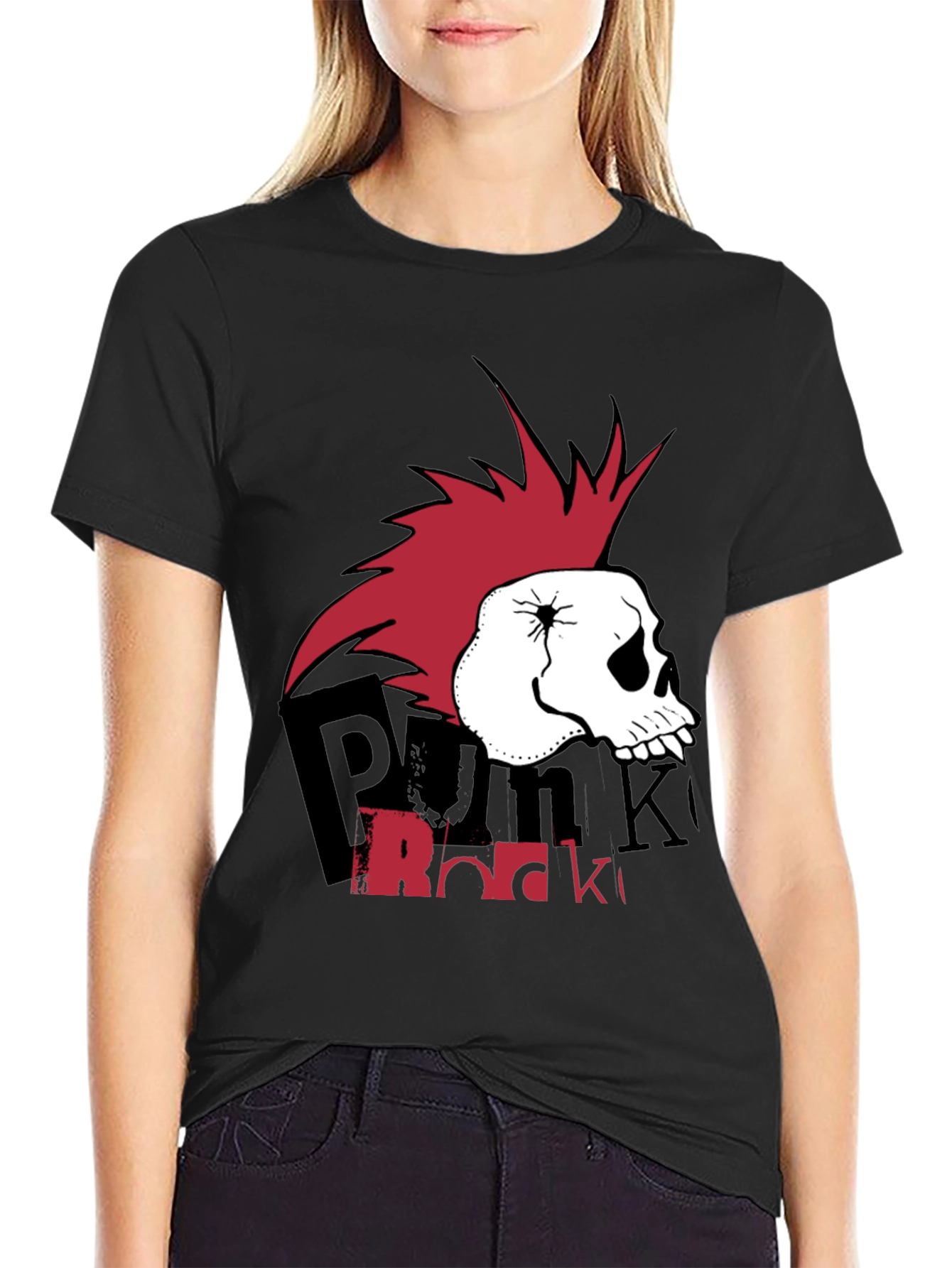 Punk Rock Skull Graphic Tee - Black Cotton T-Shirt