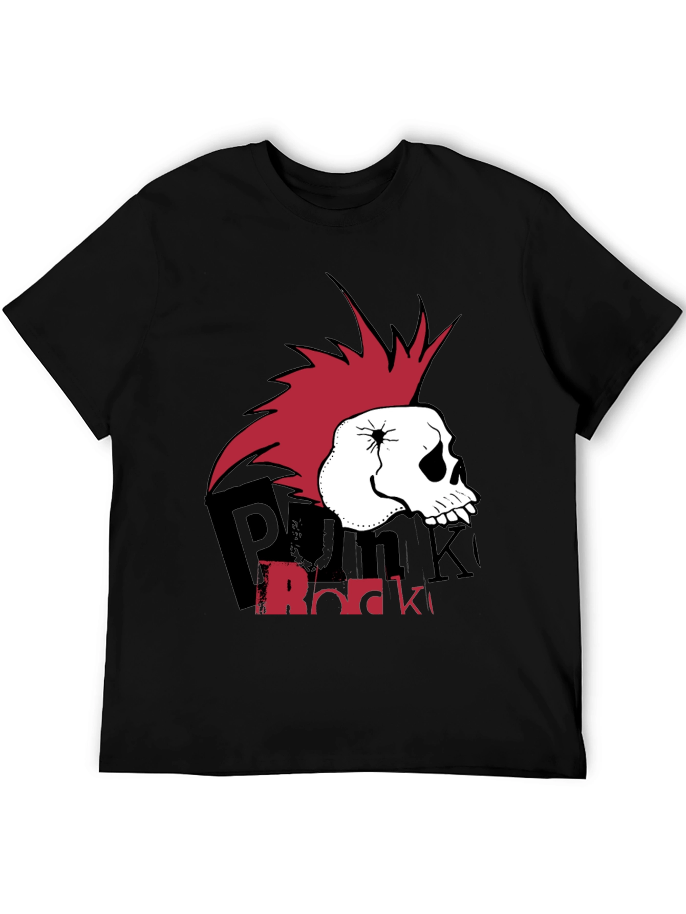 Punk Rock Skull Graphic Tee - Black Cotton T-Shirt