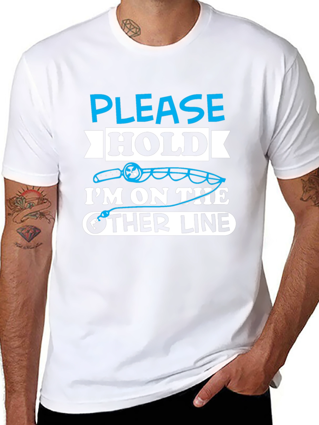 Fishing Humor T-Shirt - Please Hold Other Line