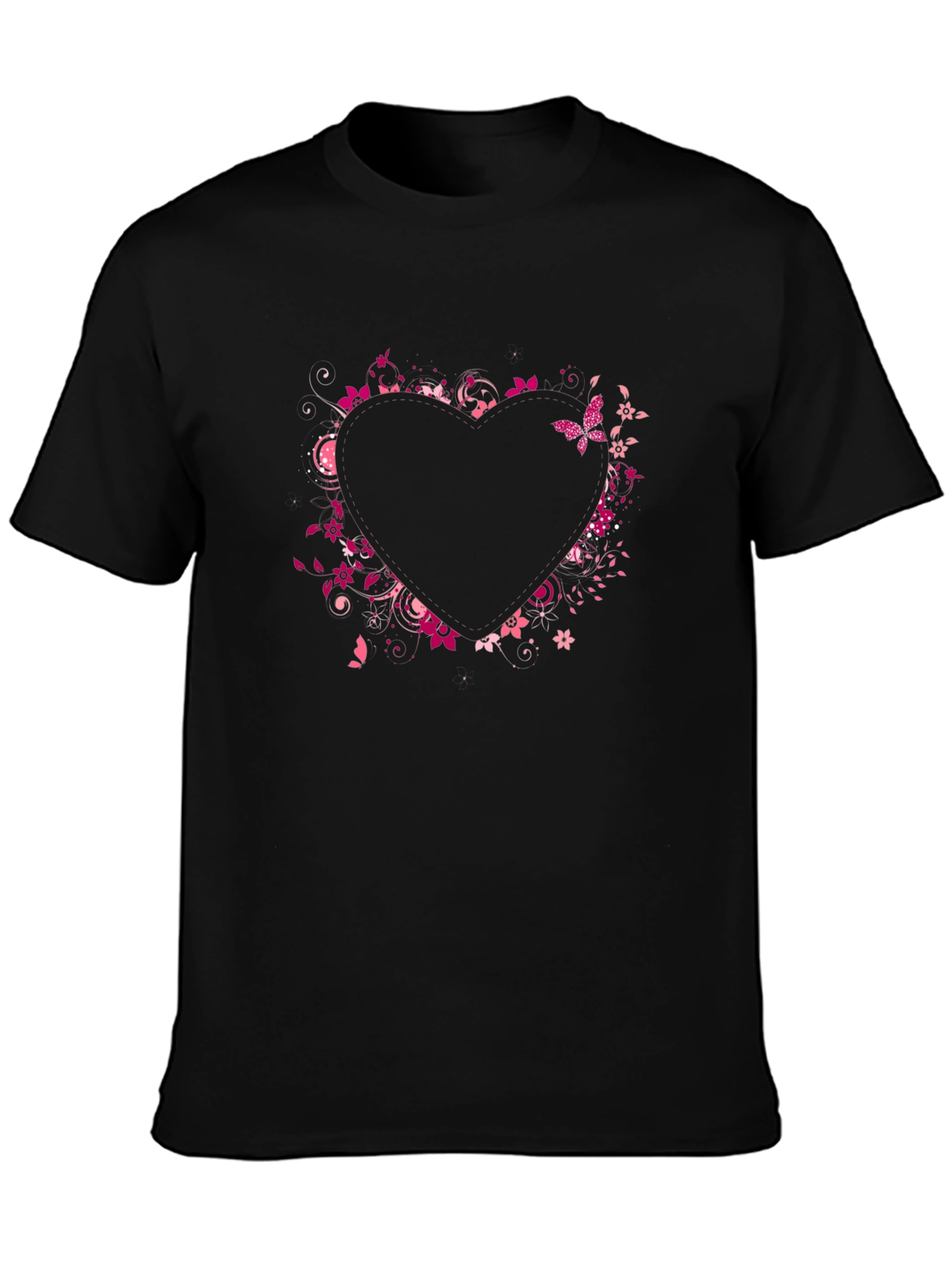 Heart Floral Graphic Tee - Black Casual Shirt