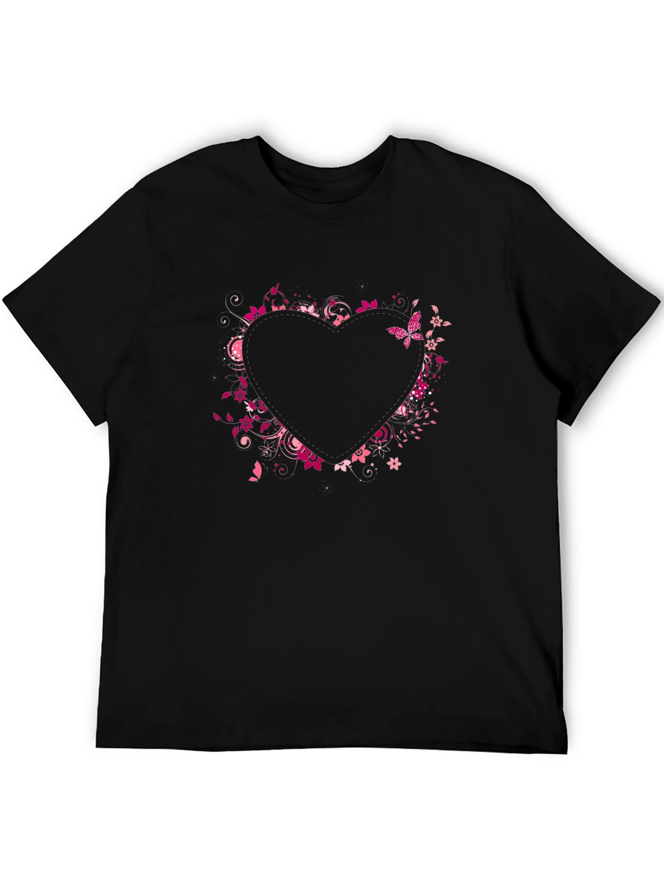 Heart Floral Graphic Tee - Black Casual Shirt