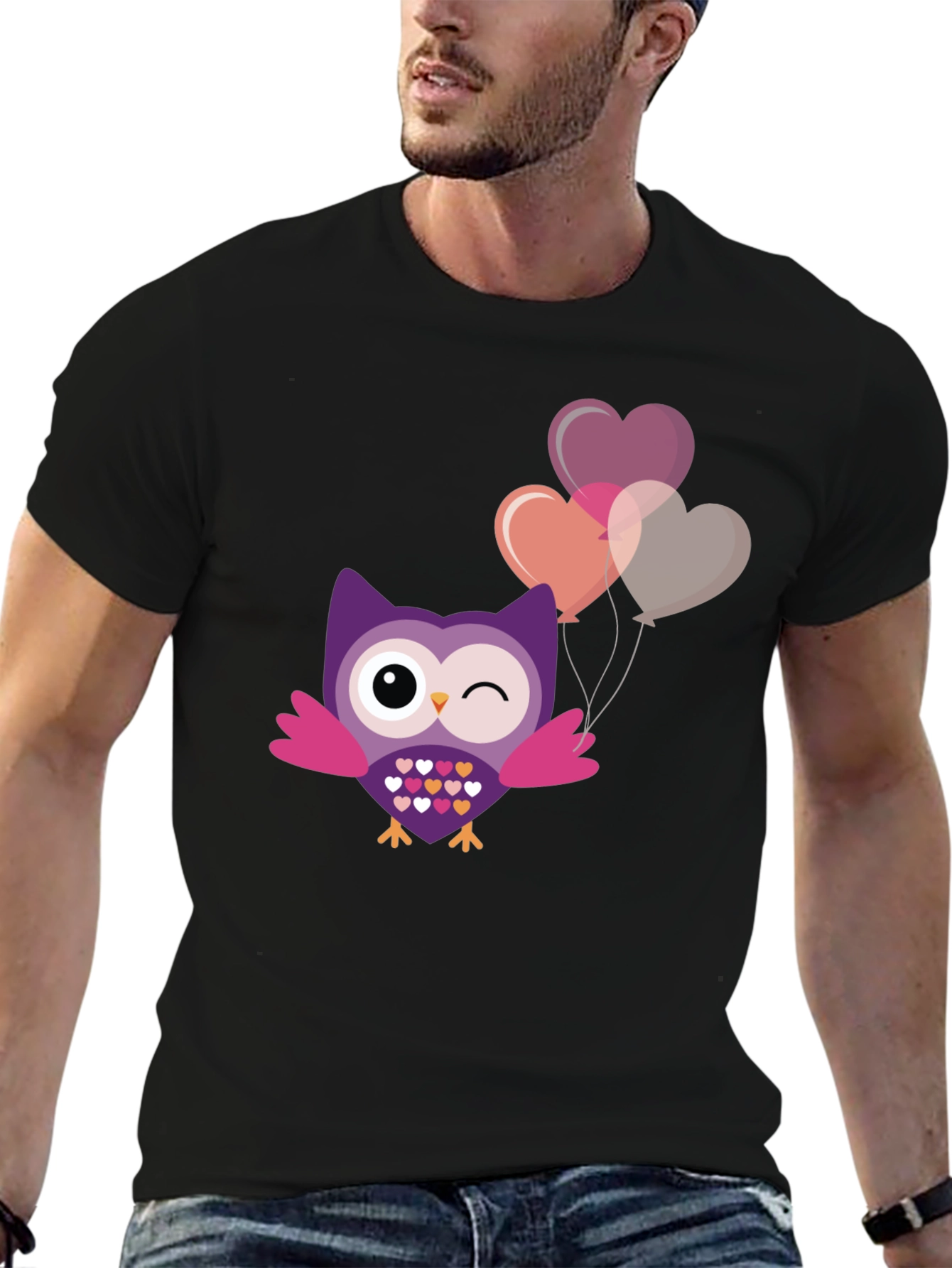 Cute Owl with Heart Balloons T-Shirt