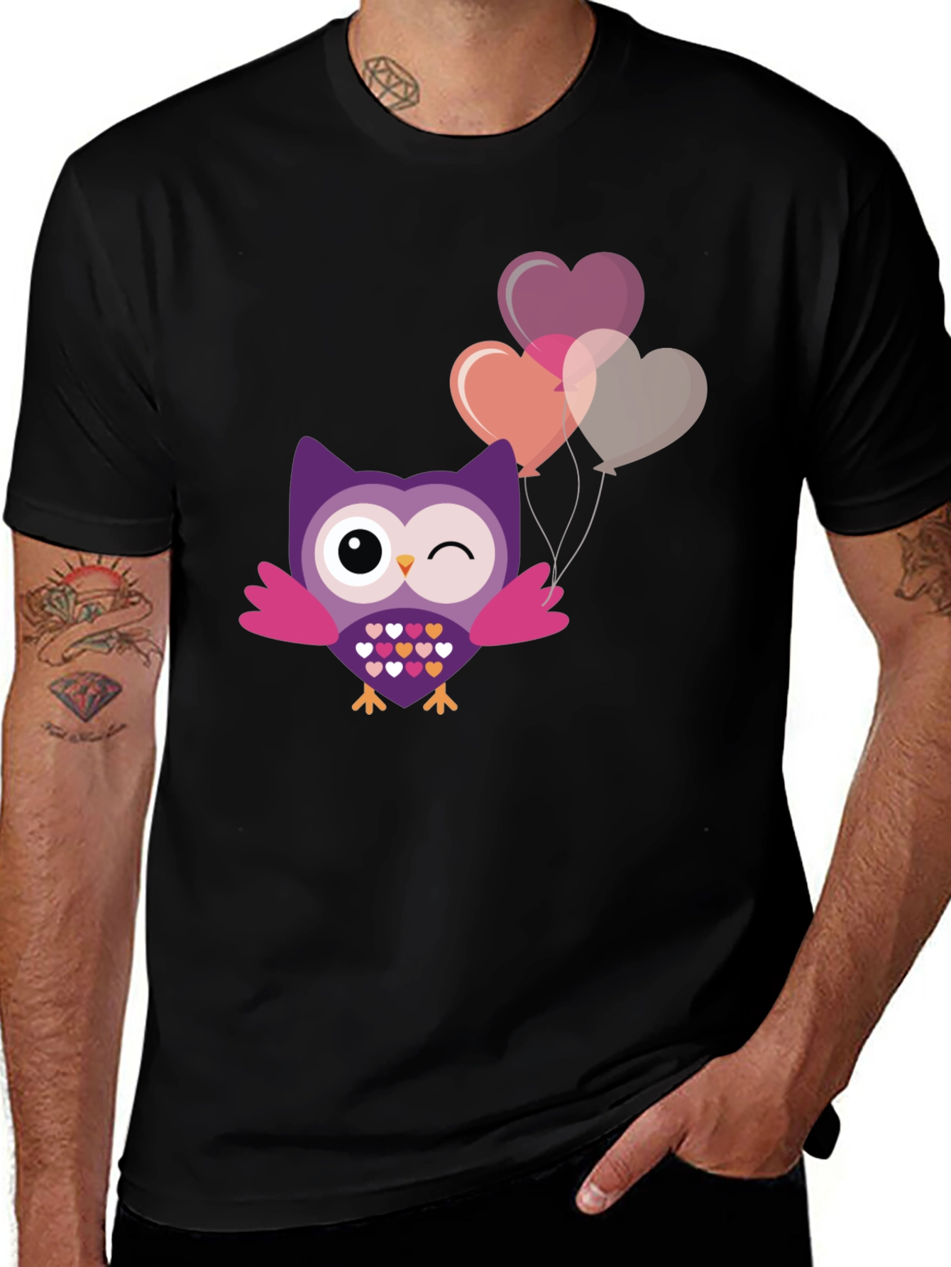 Cute Owl with Heart Balloons T-Shirt