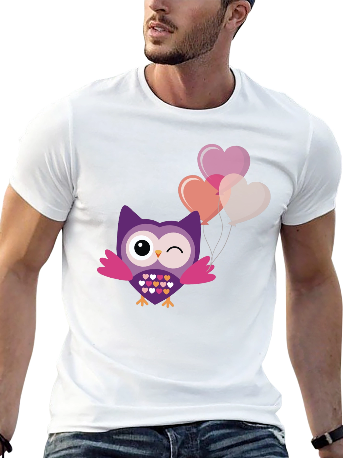 Cute Owl with Heart Balloons T-Shirt