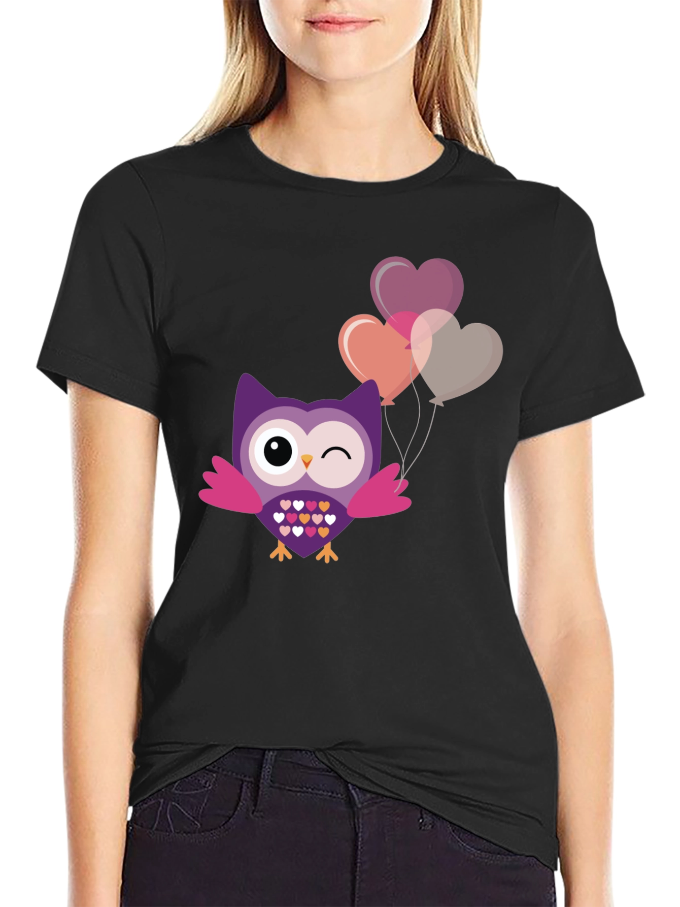 Cute Owl with Heart Balloons T-Shirt