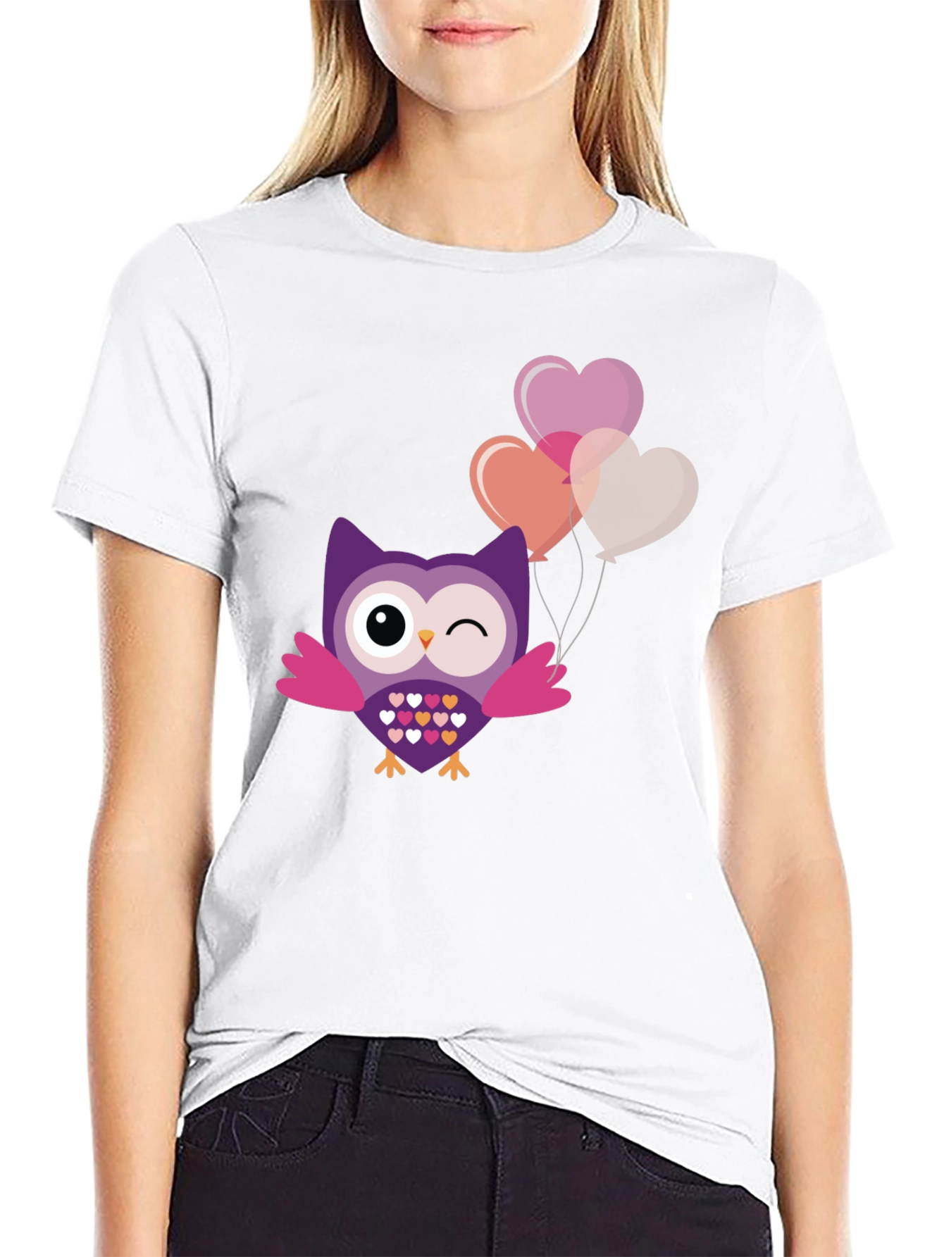 Cute Owl with Heart Balloons T-Shirt