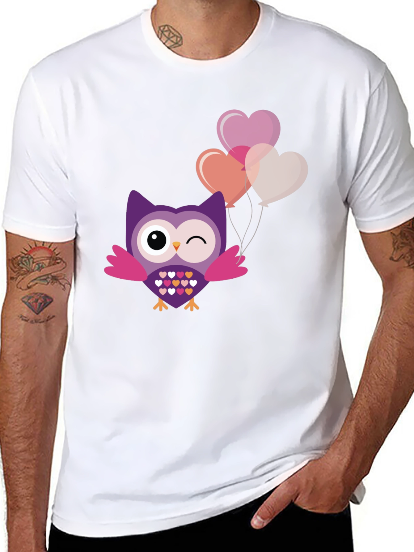 Cute Owl with Heart Balloons T-Shirt