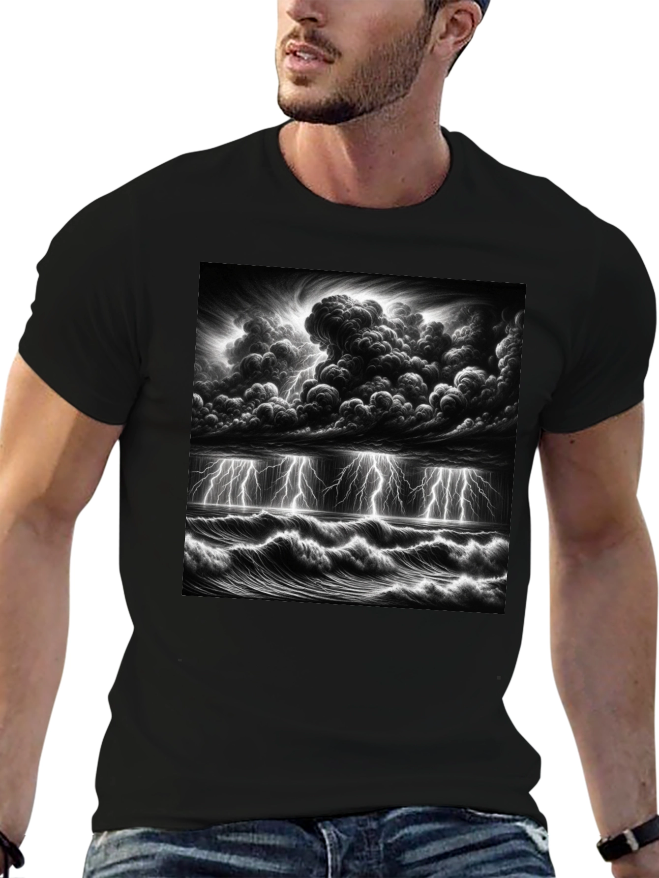 Stormy Sea Graphic T-Shirt - Black