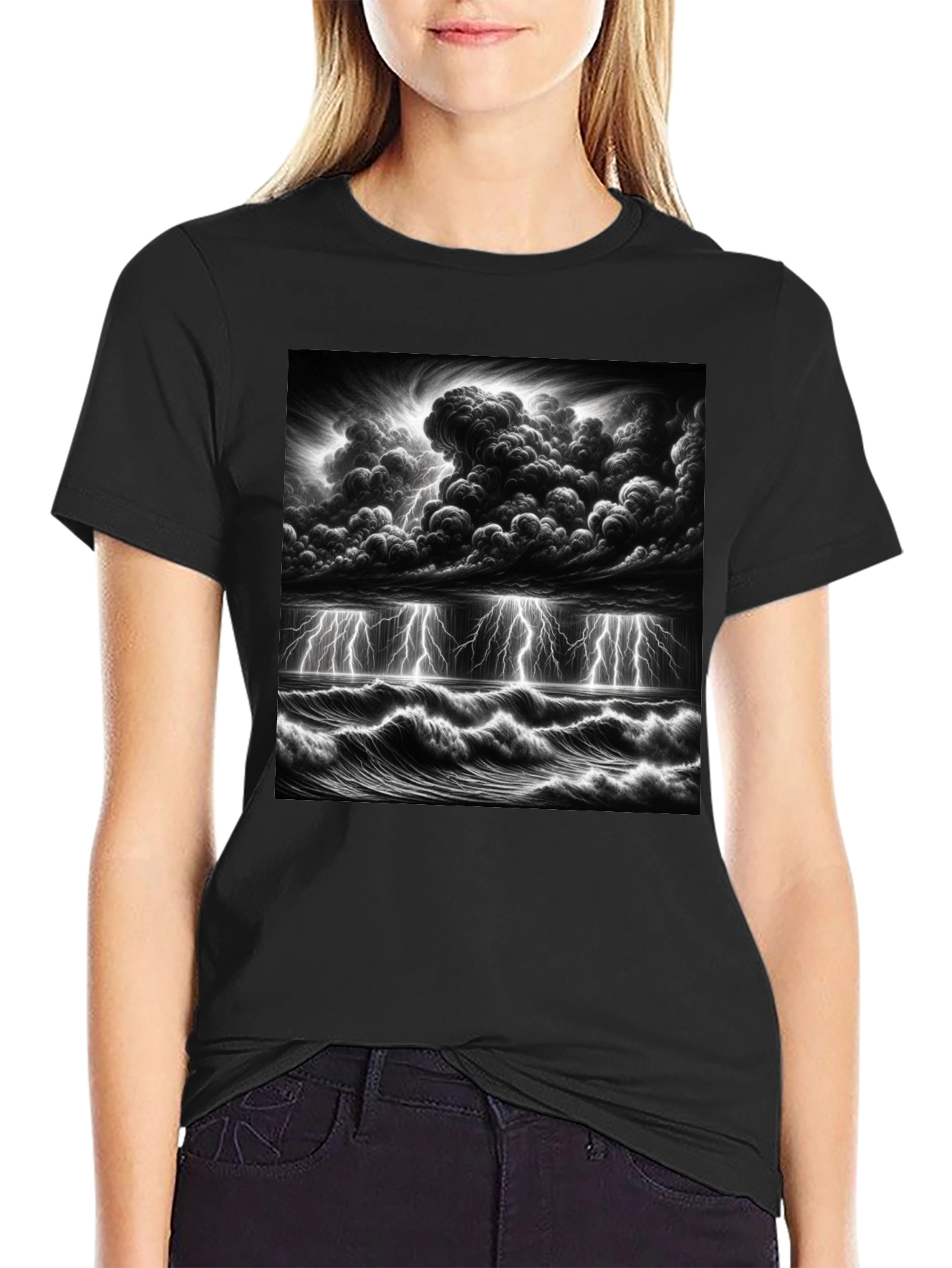 Stormy Sea Graphic T-Shirt - Black