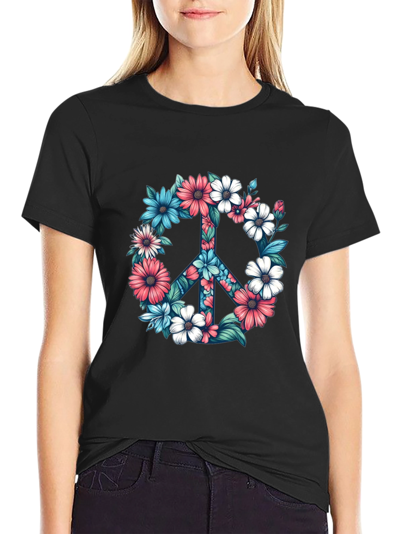 Floral Peace Sign Graphic Tee
