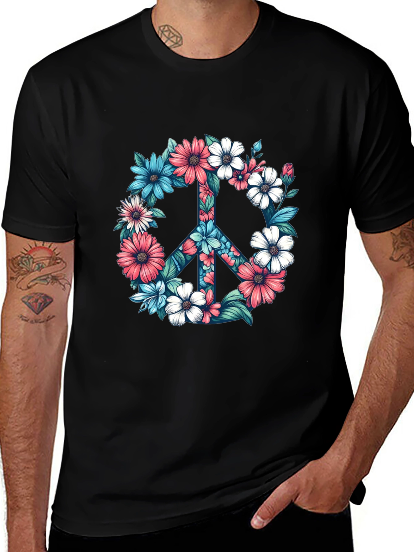 Floral Peace Sign Graphic Tee