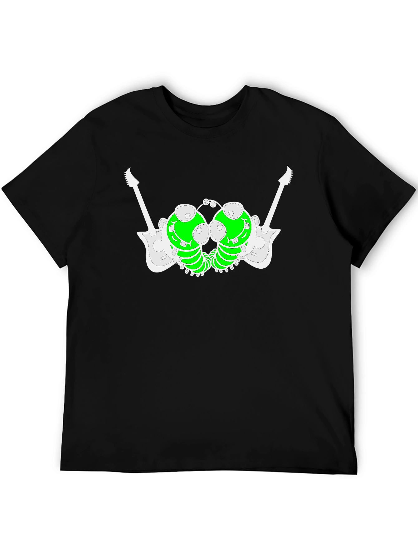 Unique Graphic Tee: Guitar-Caterpillar Design