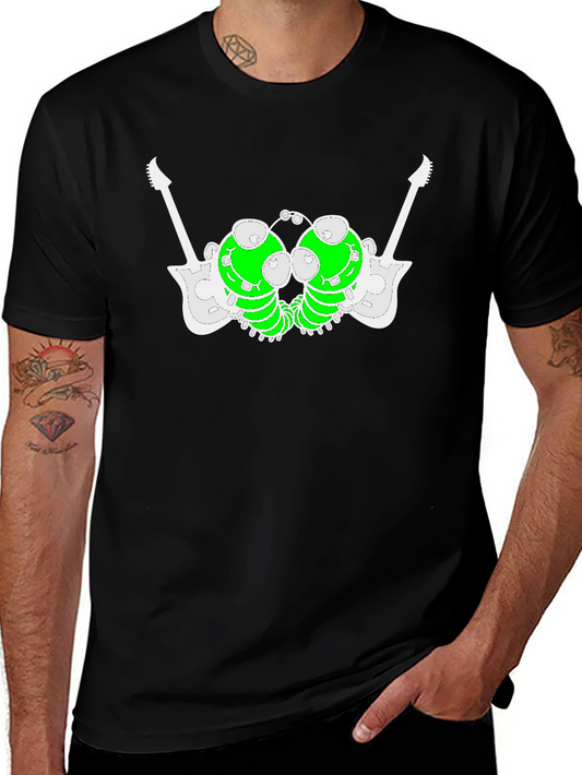Unique Graphic Tee: Guitar-Caterpillar Design