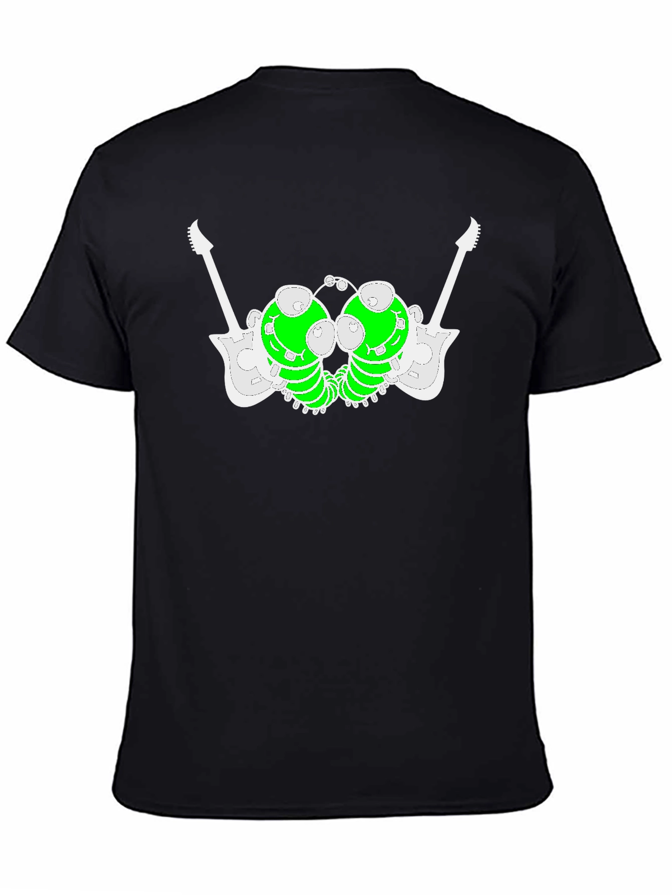 Unique Graphic Tee: Guitar-Caterpillar Design