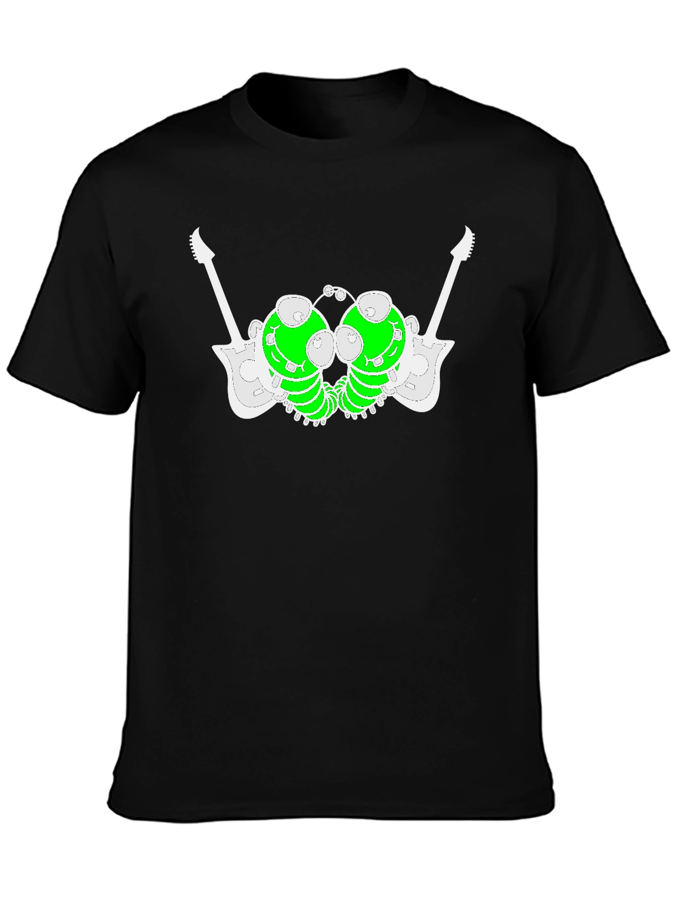Unique Graphic Tee: Guitar-Caterpillar Design