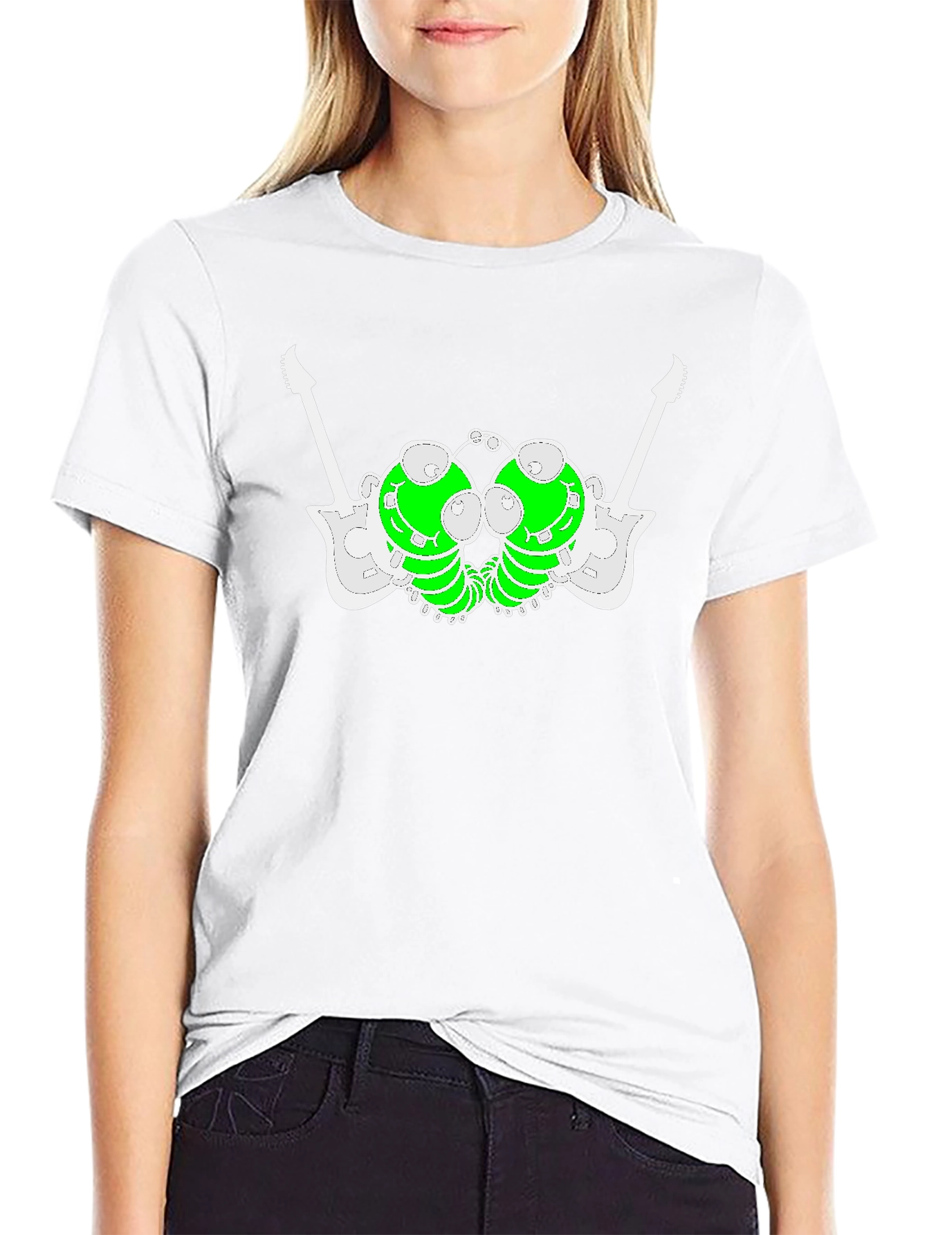 Unique Graphic Tee: Guitar-Caterpillar Design