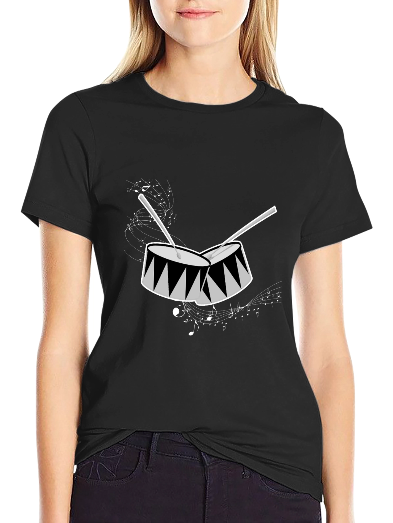 Drum Graphic Tee - Black Short Sleeve Shirt