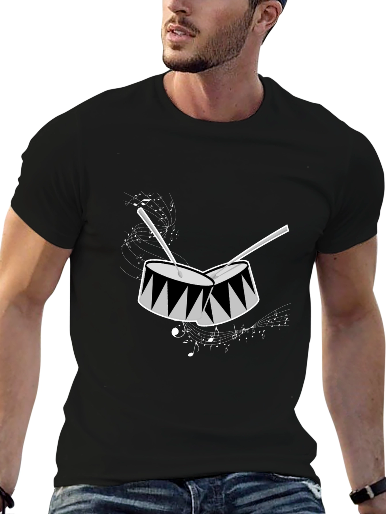 Drum Graphic Tee - Black Short Sleeve Shirt