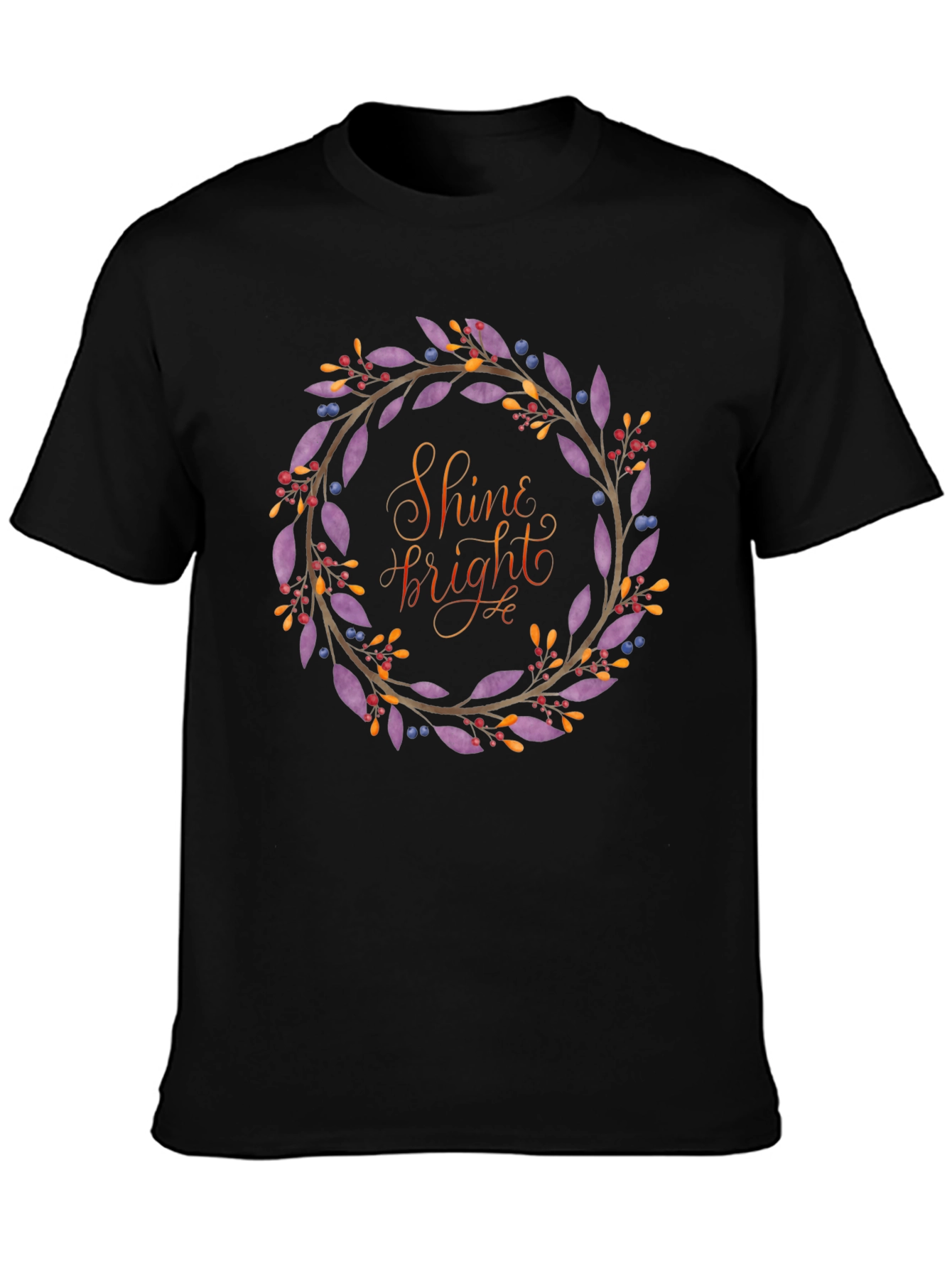 Shine Bright Floral Wreath Black T-Shirt