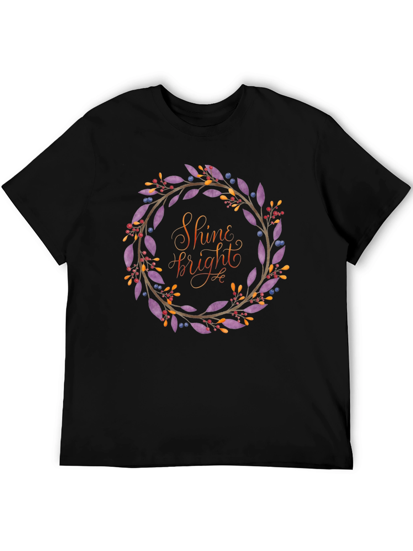Shine Bright Floral Wreath Black T-Shirt