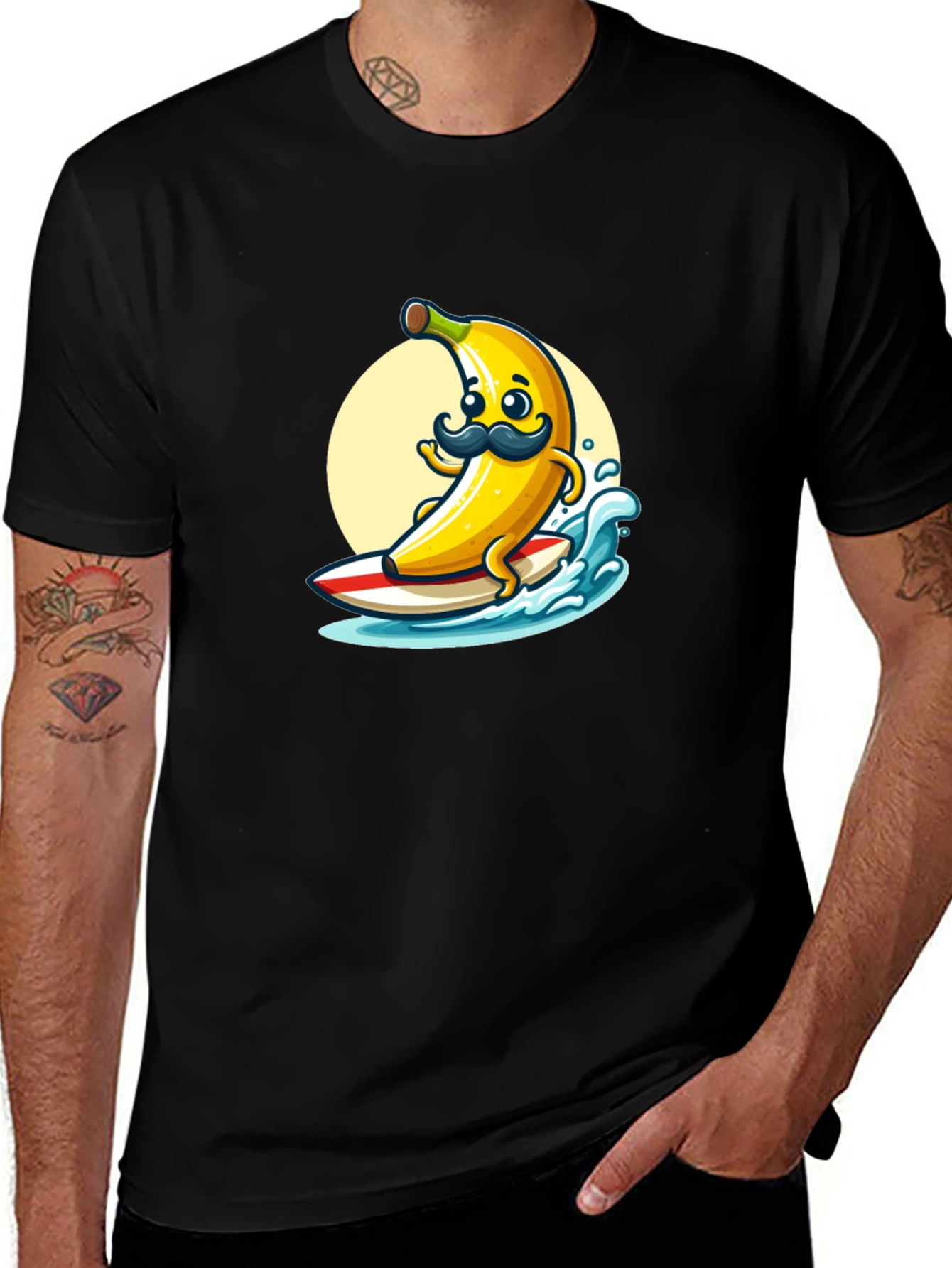 Surfing Banana Graphic T-Shirt - Funny Cartoon Tee