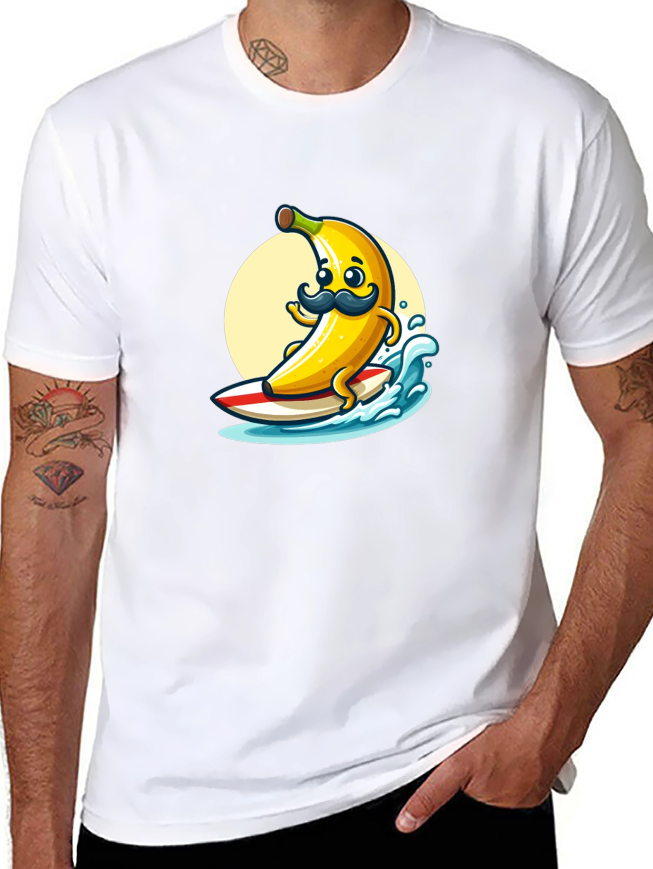 Surfing Banana Graphic T-Shirt - Funny Cartoon Tee