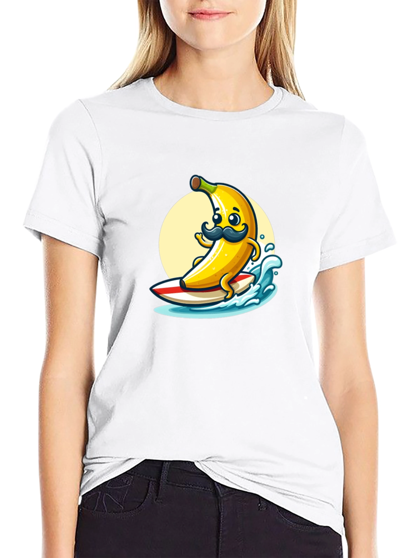 Surfing Banana Graphic T-Shirt - Funny Cartoon Tee