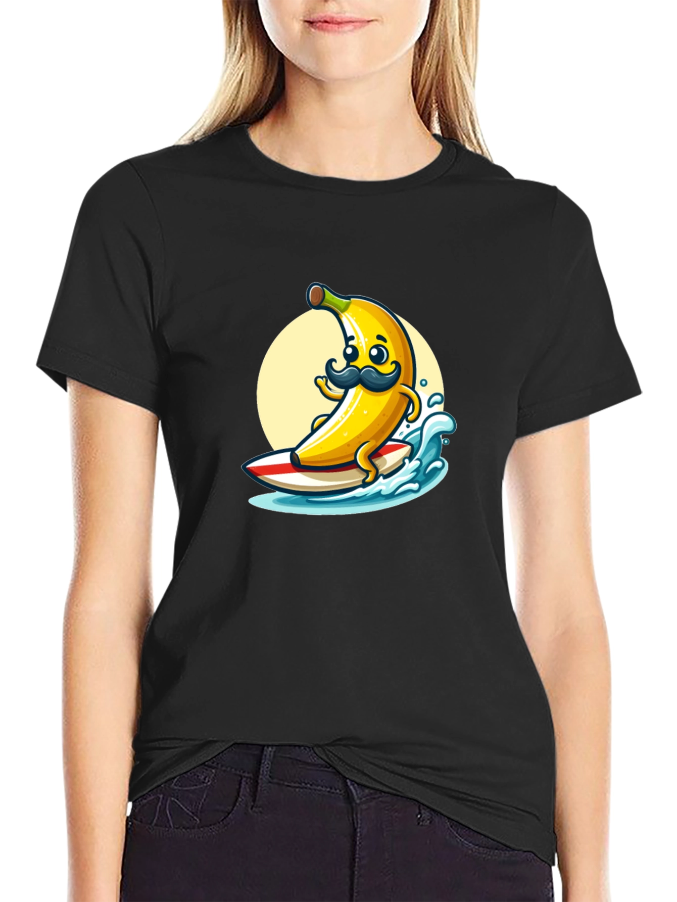Surfing Banana Graphic T-Shirt - Funny Cartoon Tee