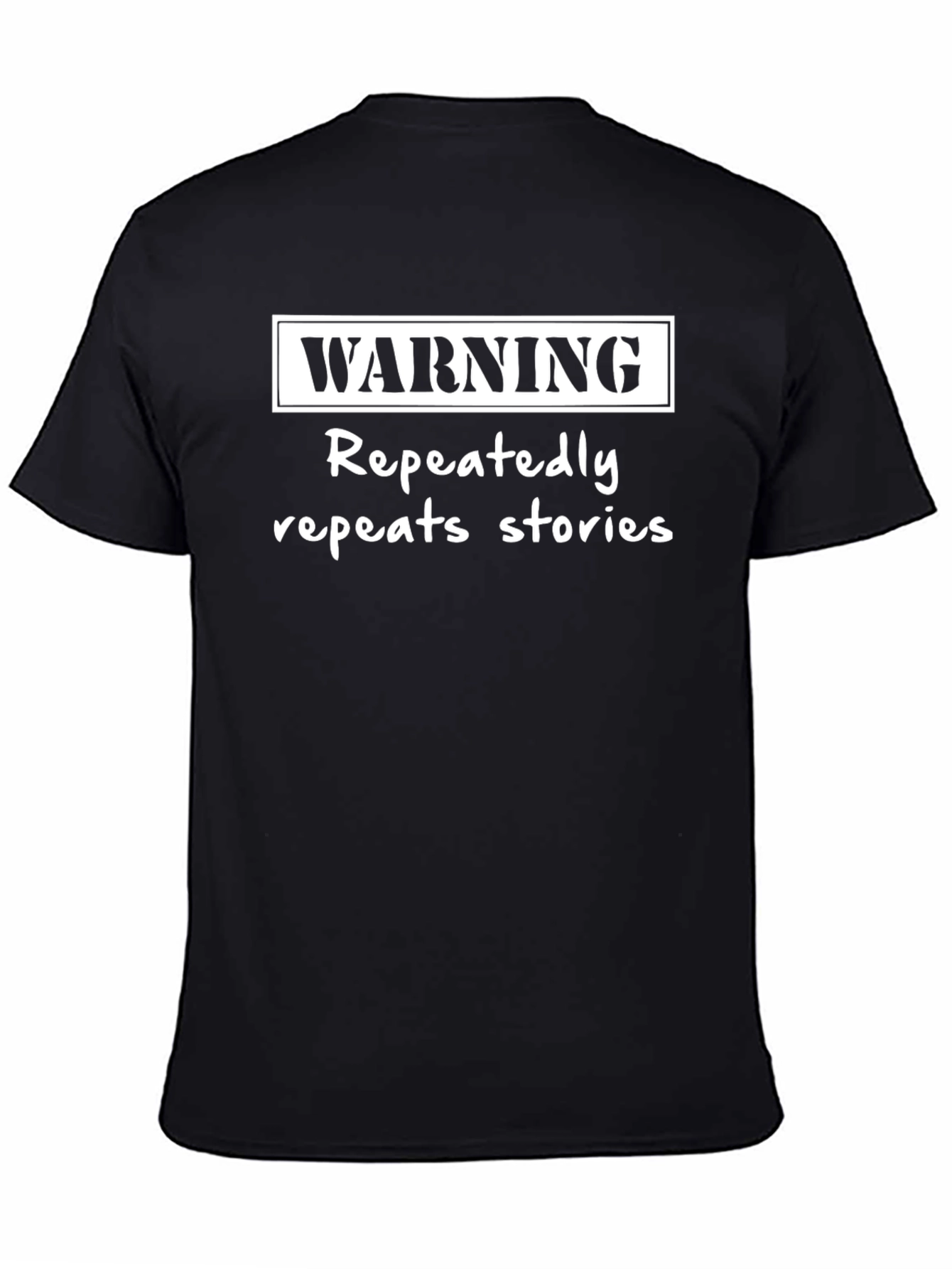 Warning Repeats Stories Black Graphic T-Shirt