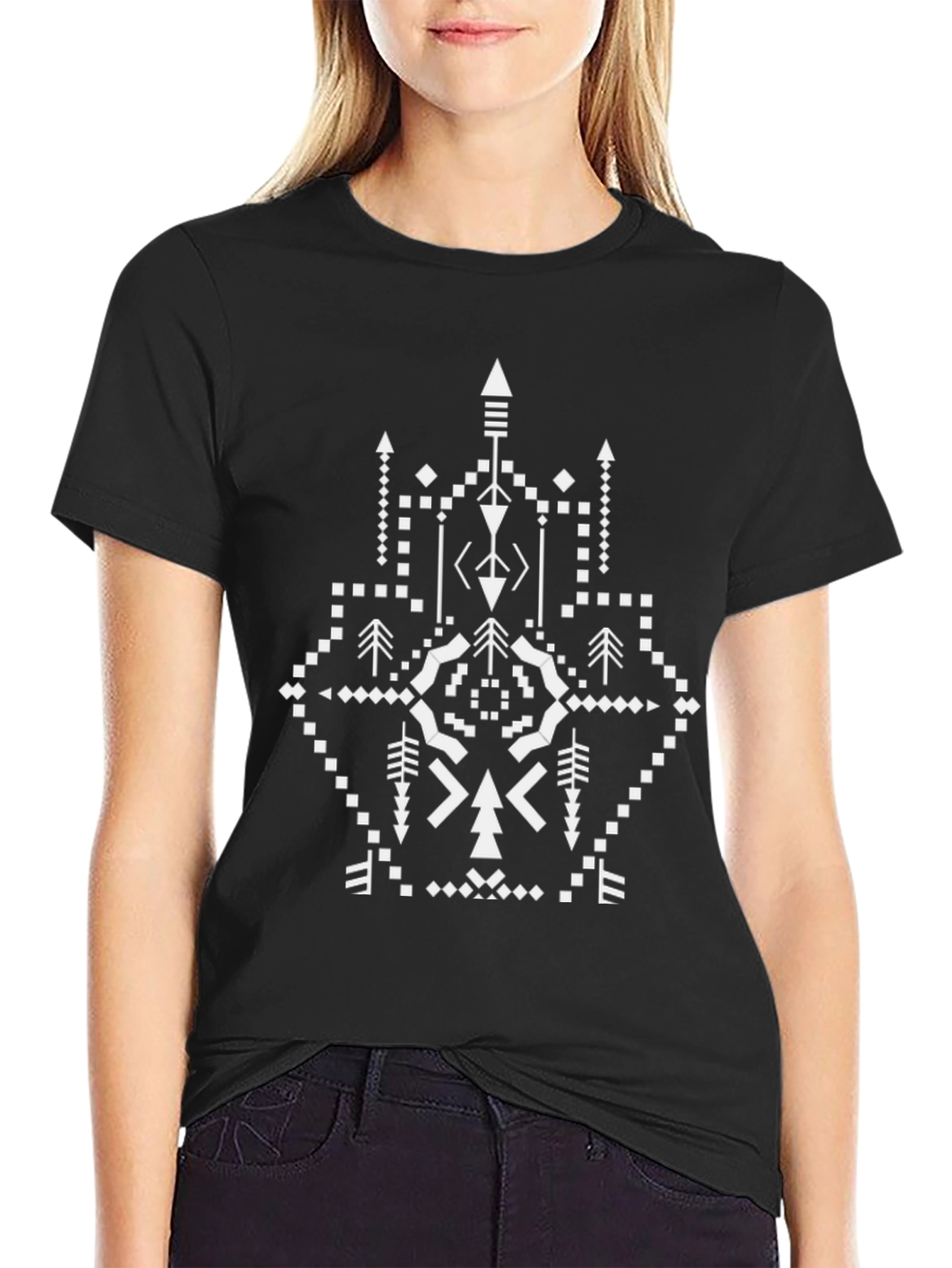Geometric Pattern Black Graphic Tee