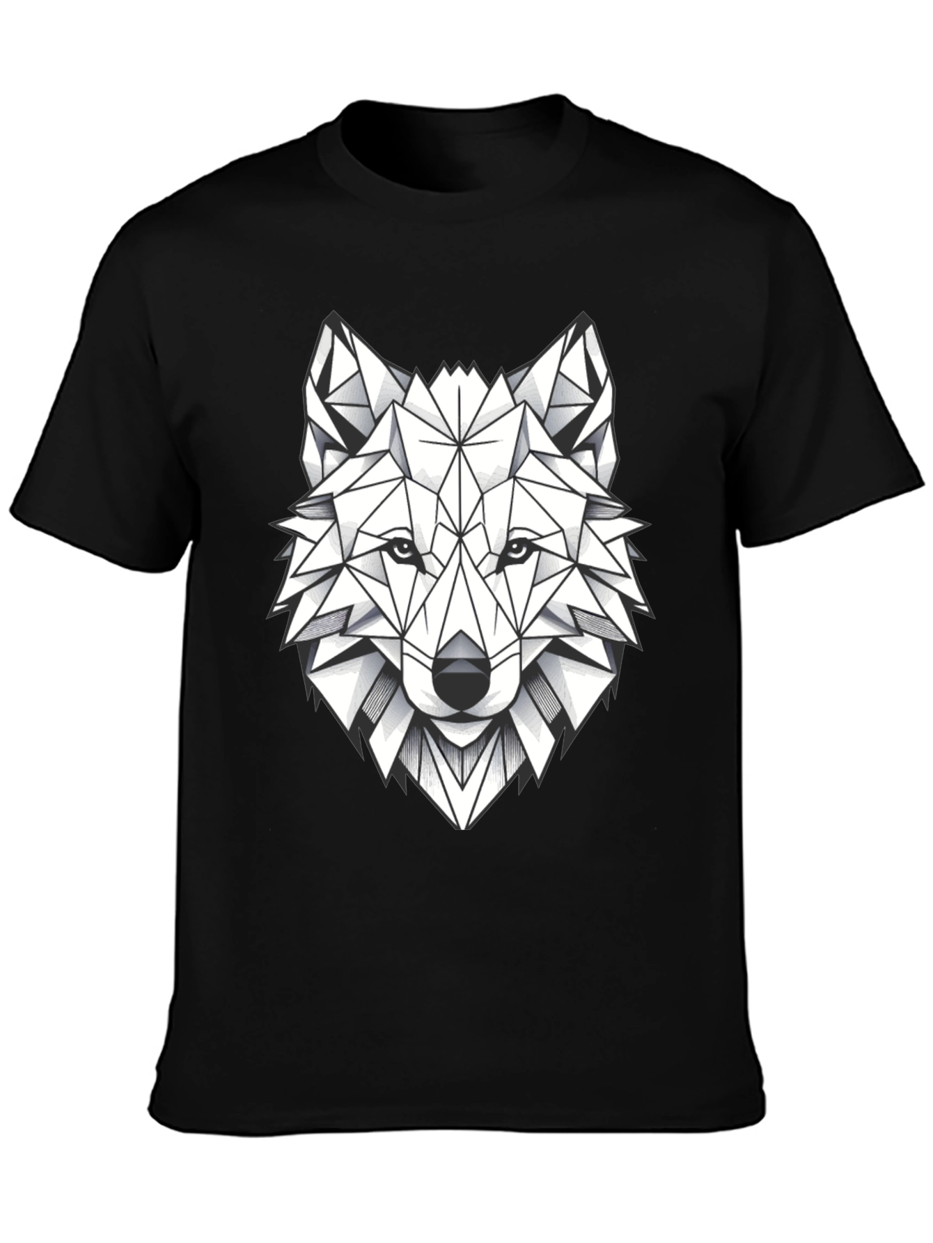 Geometric Wolf Graphic Tee - Modern Black T-Shirt